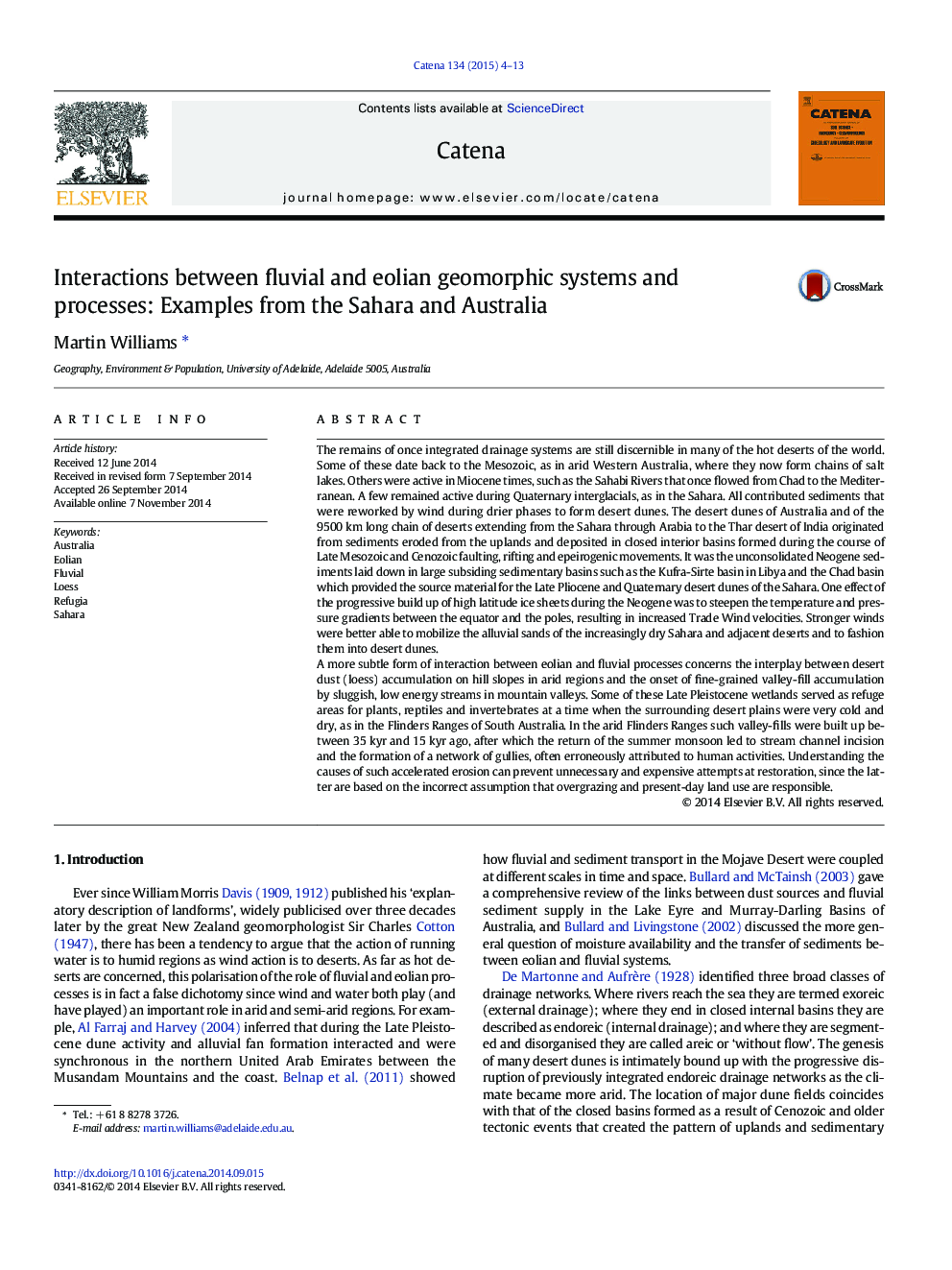 تعاملات بین سیستم ها و فرآیندهای ژئومورفیک رودخانه ای و ائولین: نمونه هایی از صحرا و استرالیا 