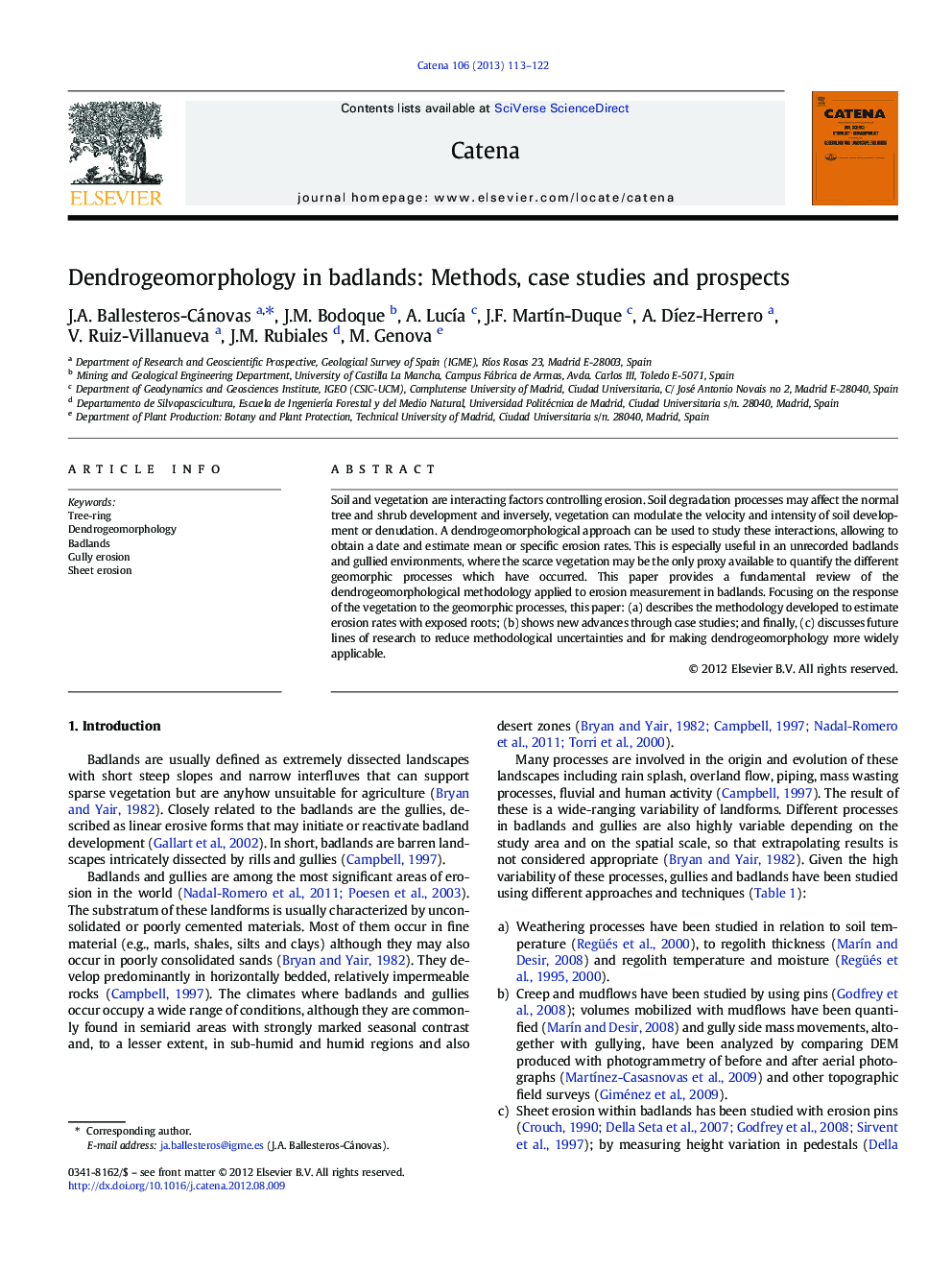 Dendrogeomorphology in badlands: Methods, case studies and prospects