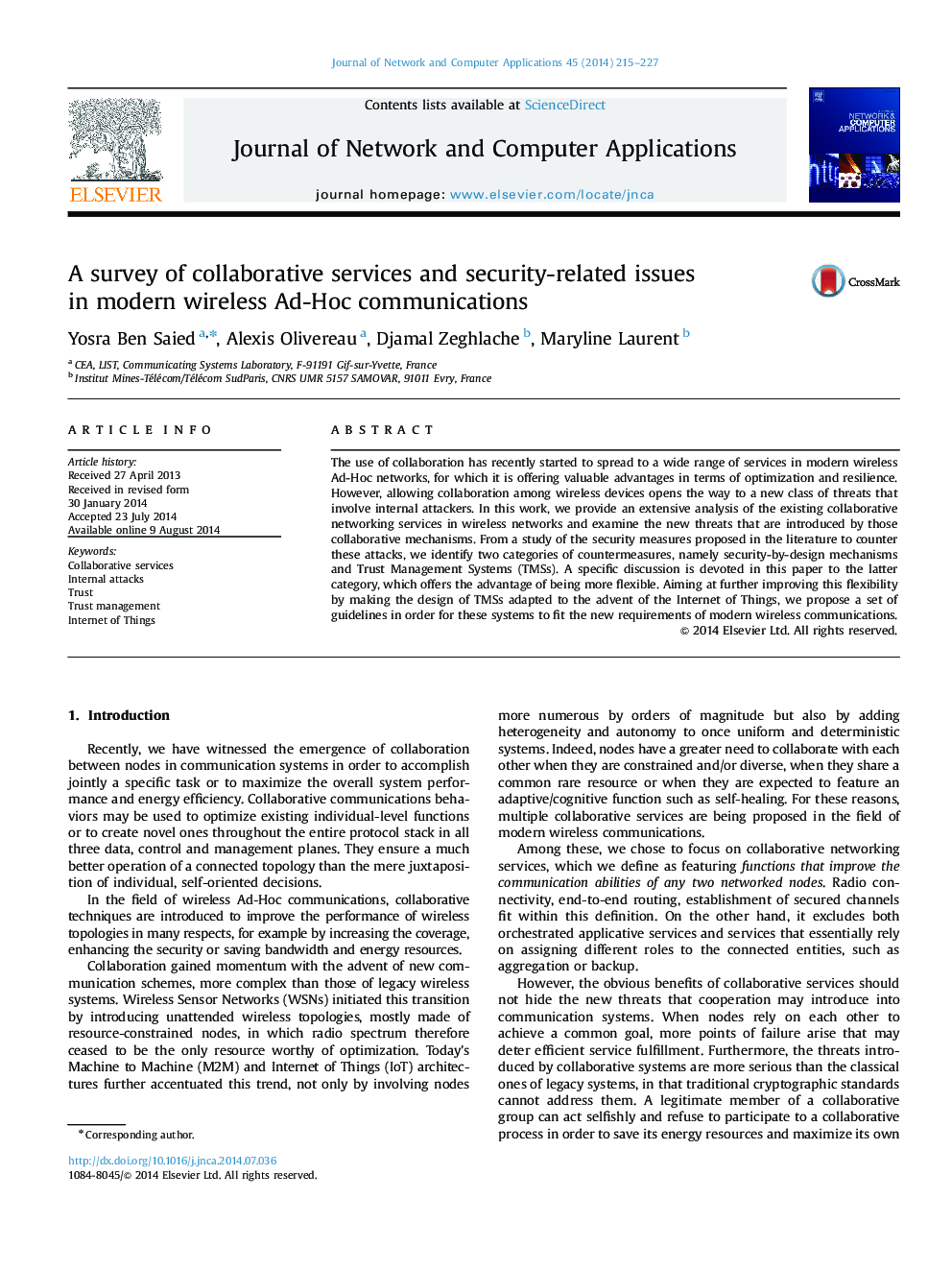 A survey of collaborative services and security-related issues in modern wireless Ad-Hoc communications