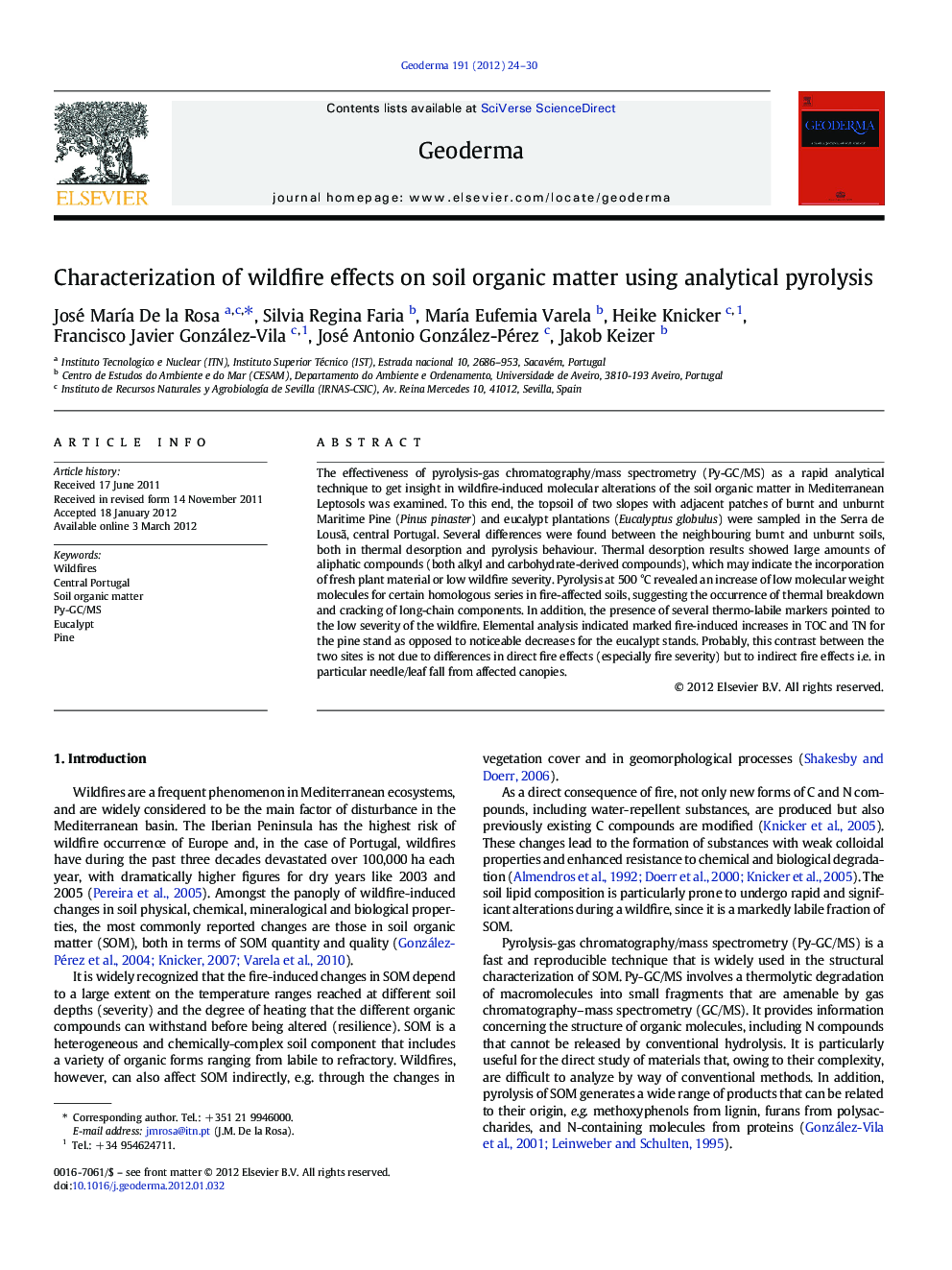 Characterization of wildfire effects on soil organic matter using analytical pyrolysis