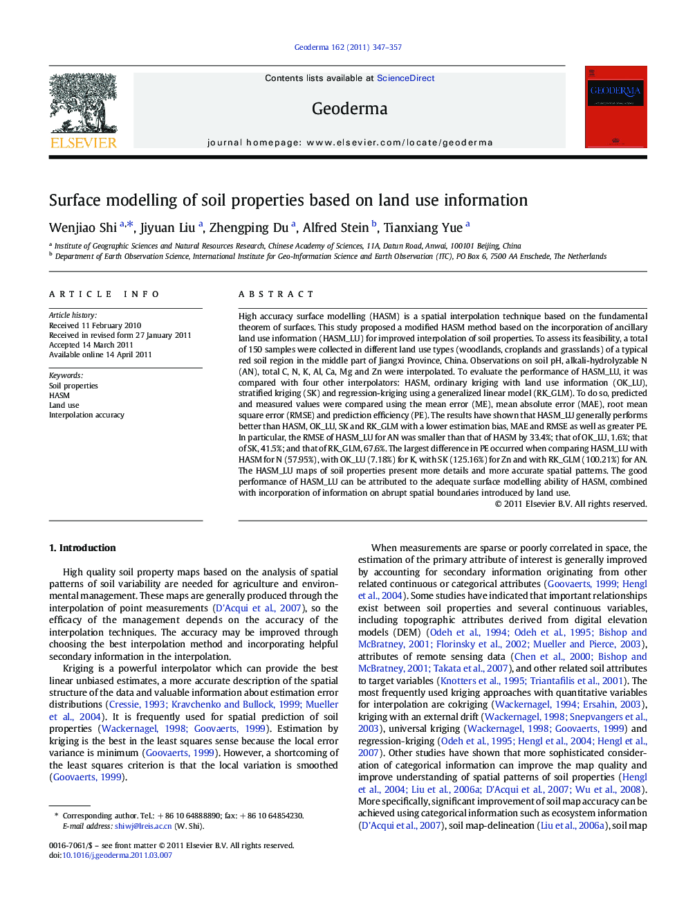 Surface modelling of soil properties based on land use information