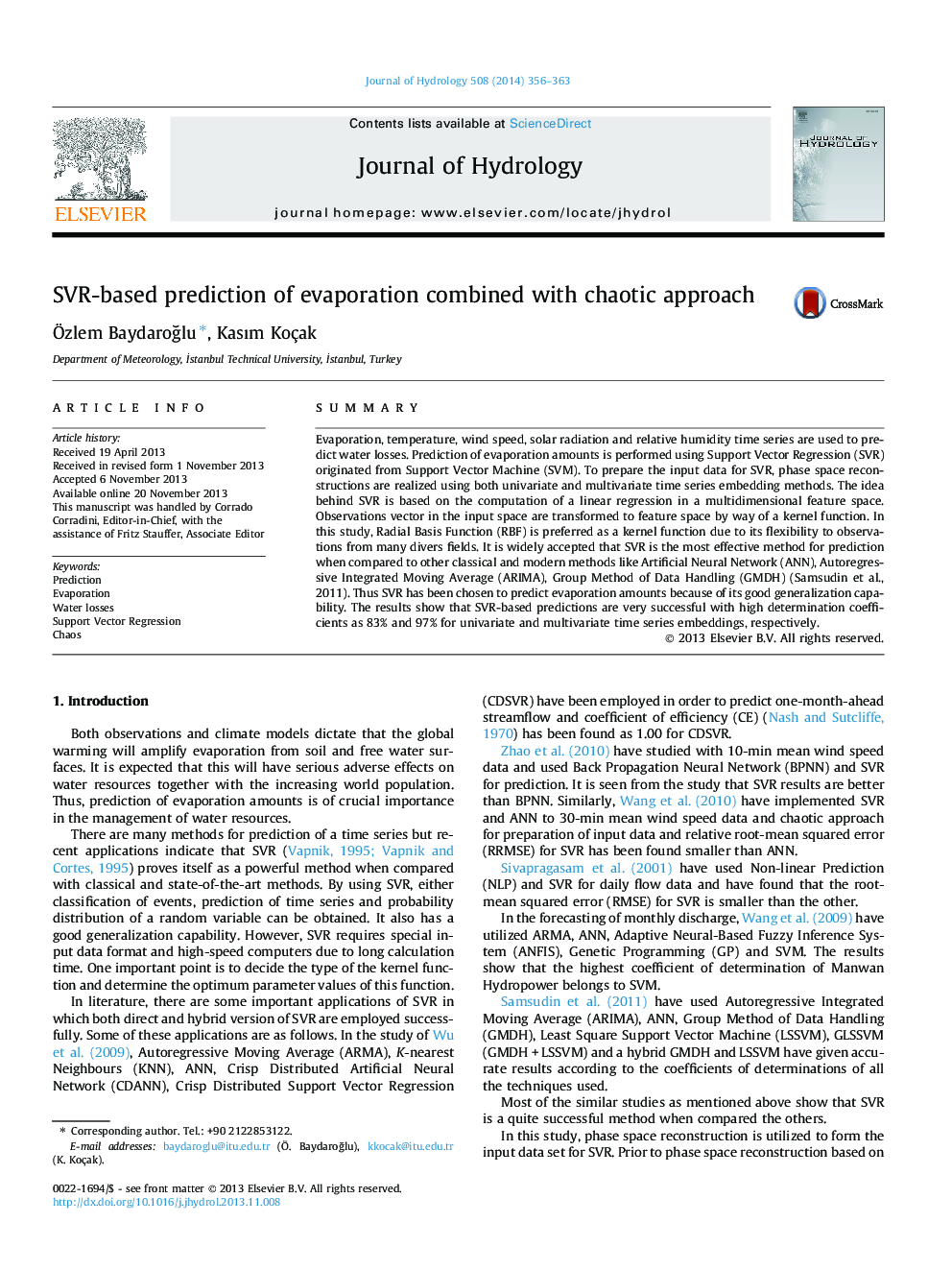 SVR-based prediction of evaporation combined with chaotic approach