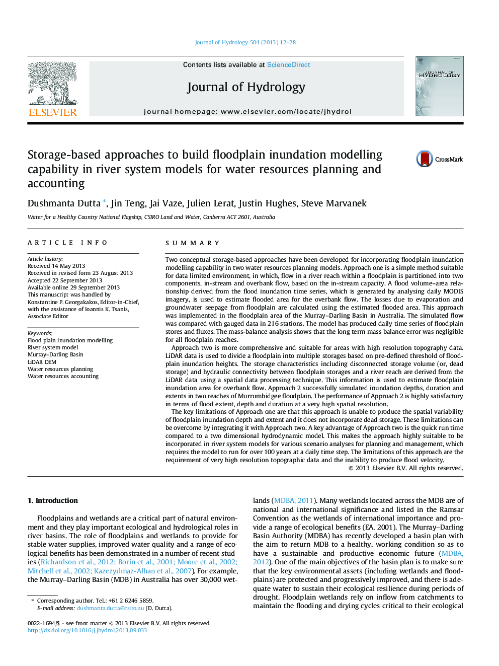 Storage-based approaches to build floodplain inundation modelling capability in river system models for water resources planning and accounting