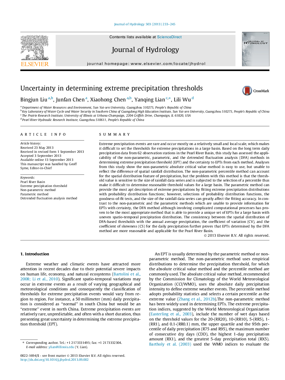 Uncertainty in determining extreme precipitation thresholds