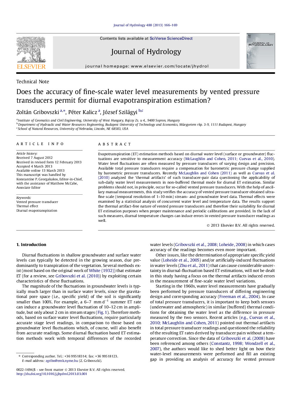 Does the accuracy of fine-scale water level measurements by vented pressure transducers permit for diurnal evapotranspiration estimation?