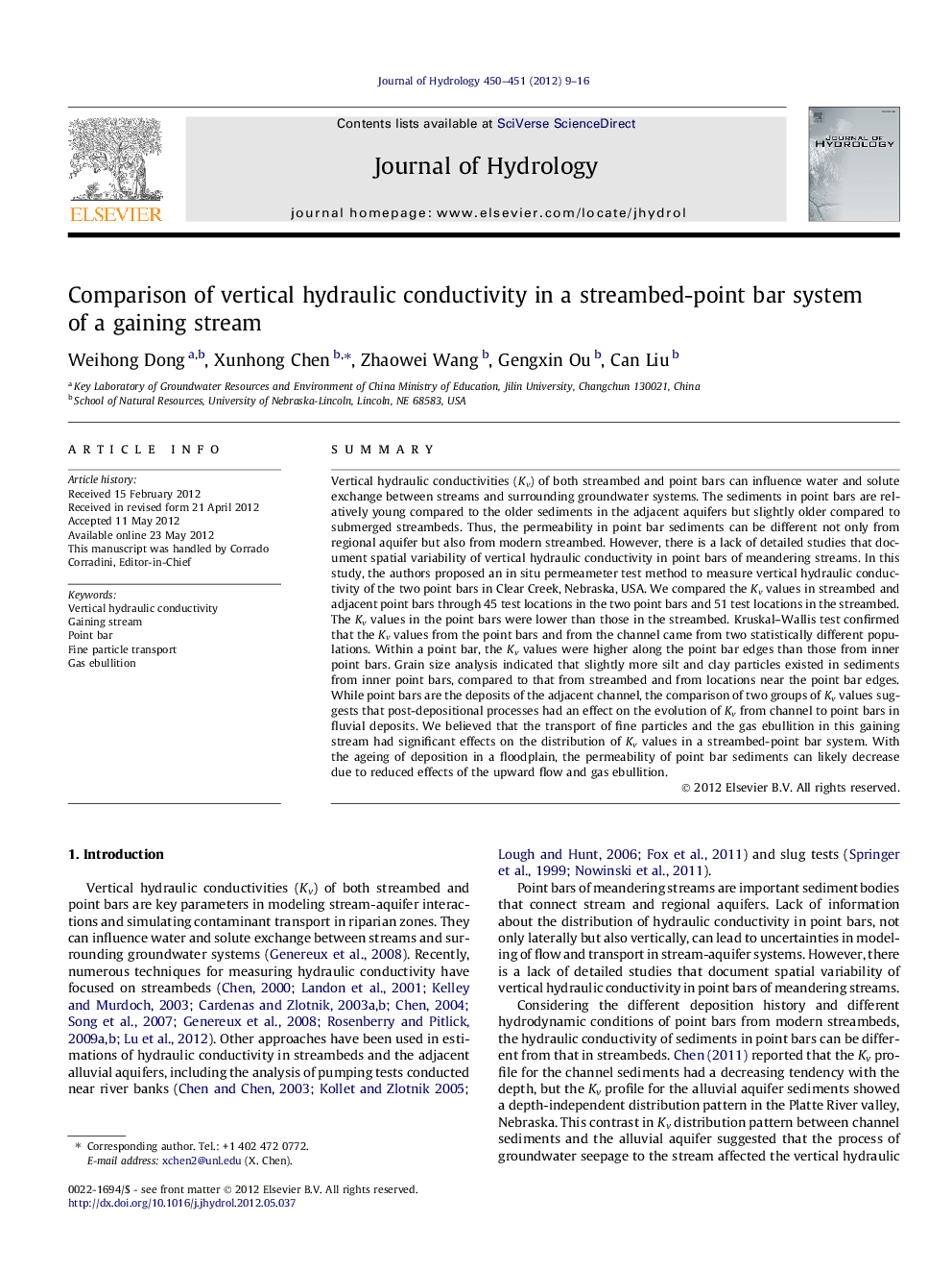 Comparison of vertical hydraulic conductivity in a streambed-point bar system of a gaining stream