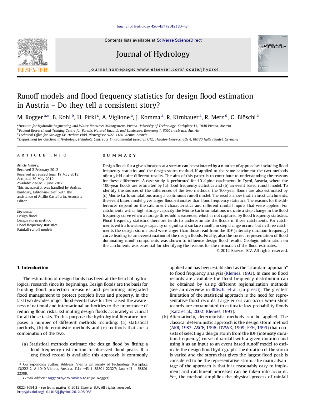 Runoff models and flood frequency statistics for design flood estimation in Austria – Do they tell a consistent story?