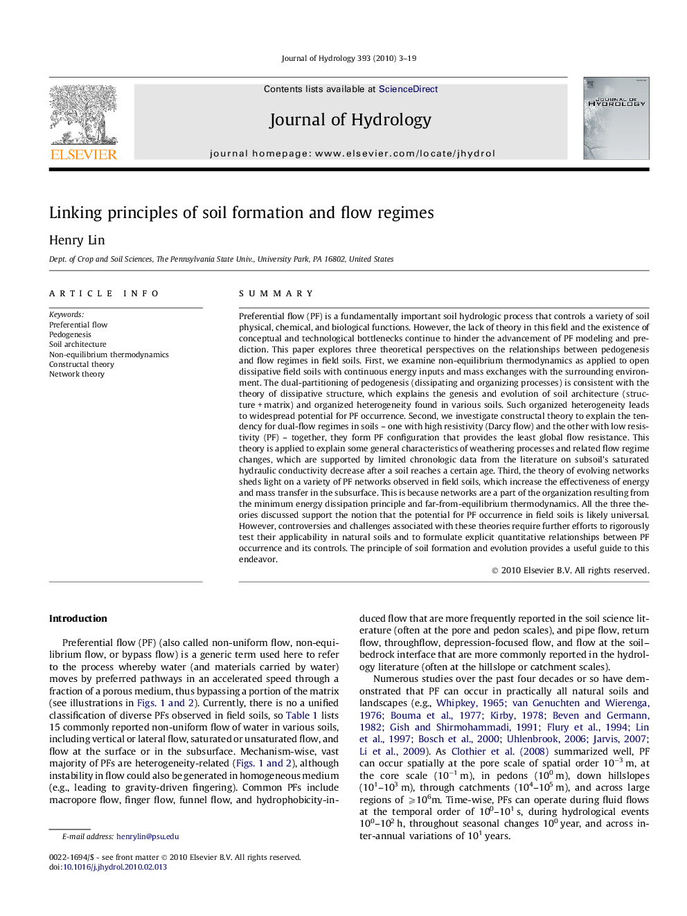 Linking principles of soil formation and flow regimes