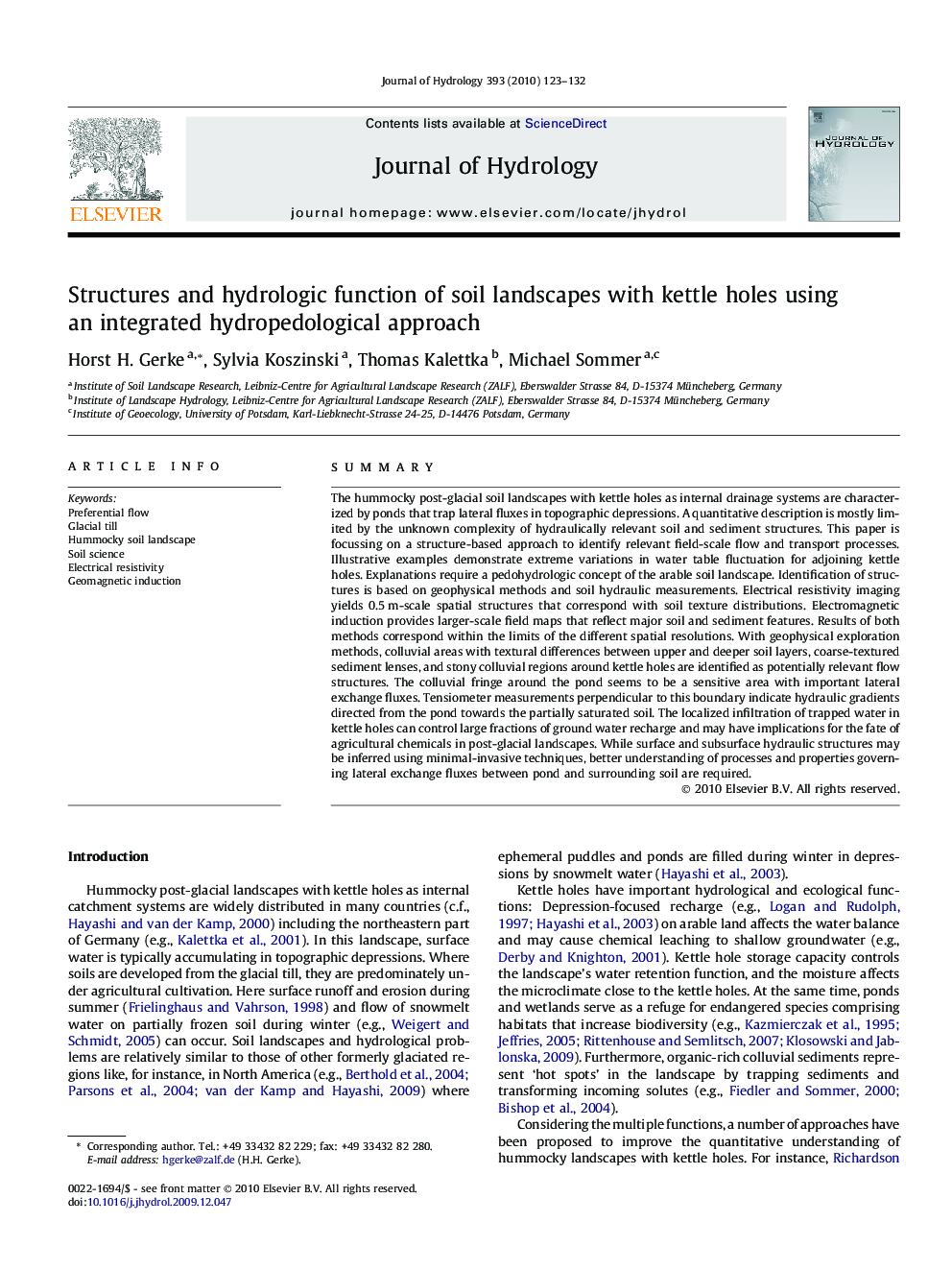 Structures and hydrologic function of soil landscapes with kettle holes using an integrated hydropedological approach