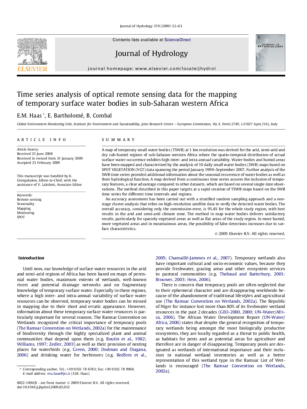 Time series analysis of optical remote sensing data for the mapping of temporary surface water bodies in sub-Saharan western Africa