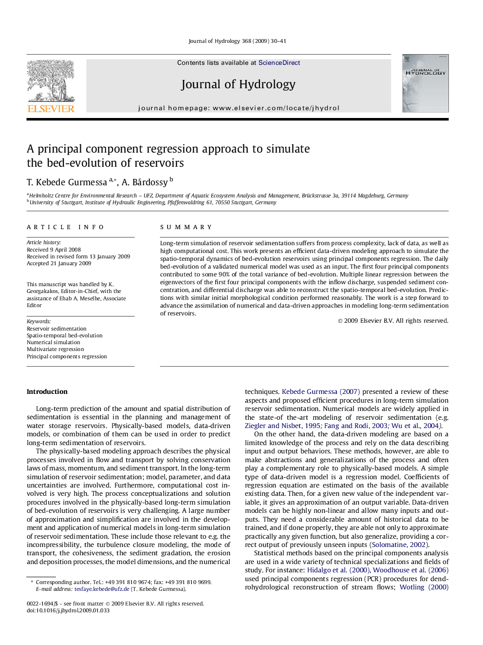 A principal component regression approach to simulate the bed-evolution of reservoirs