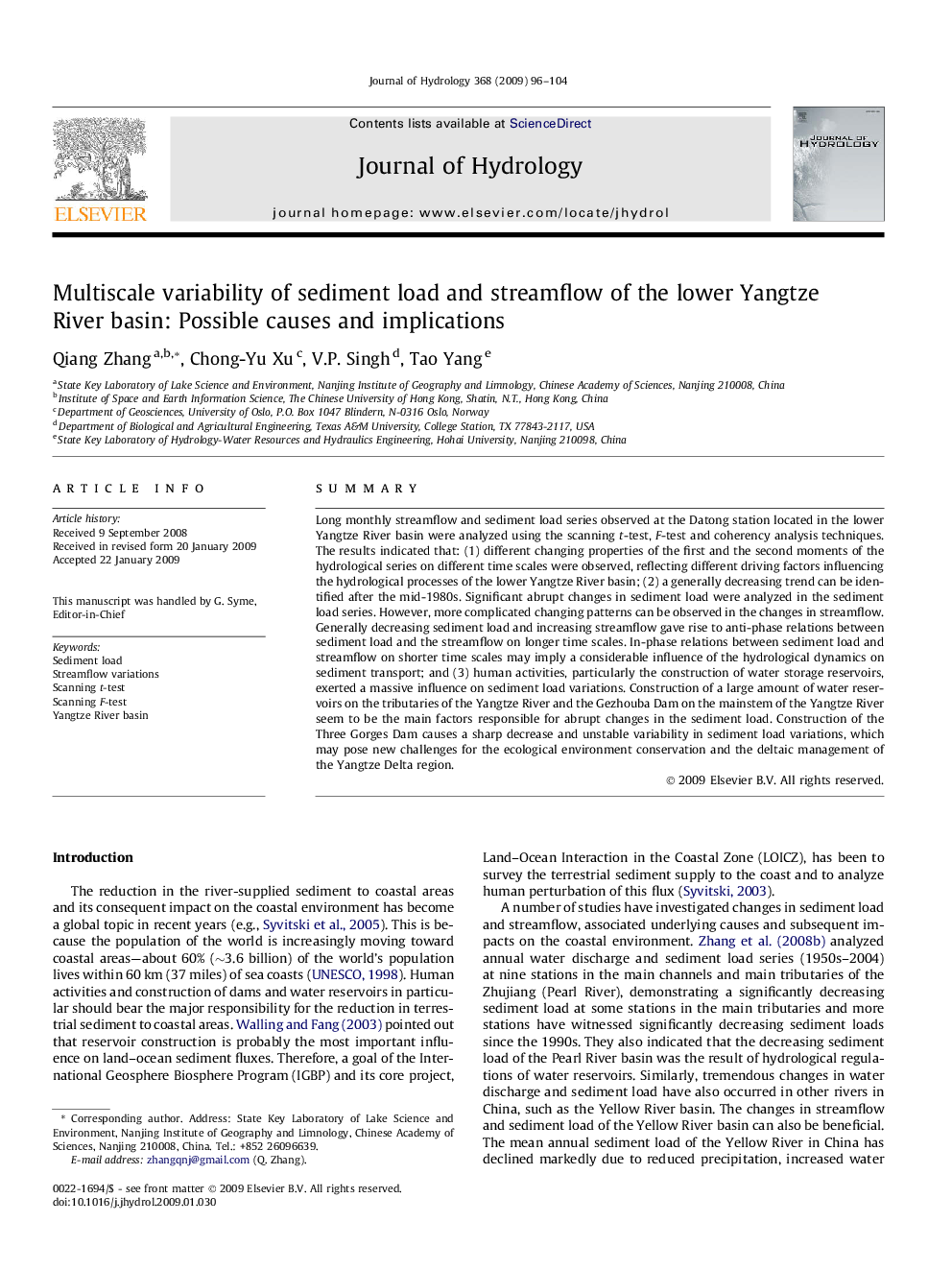 Multiscale variability of sediment load and streamflow of the lower Yangtze River basin: Possible causes and implications