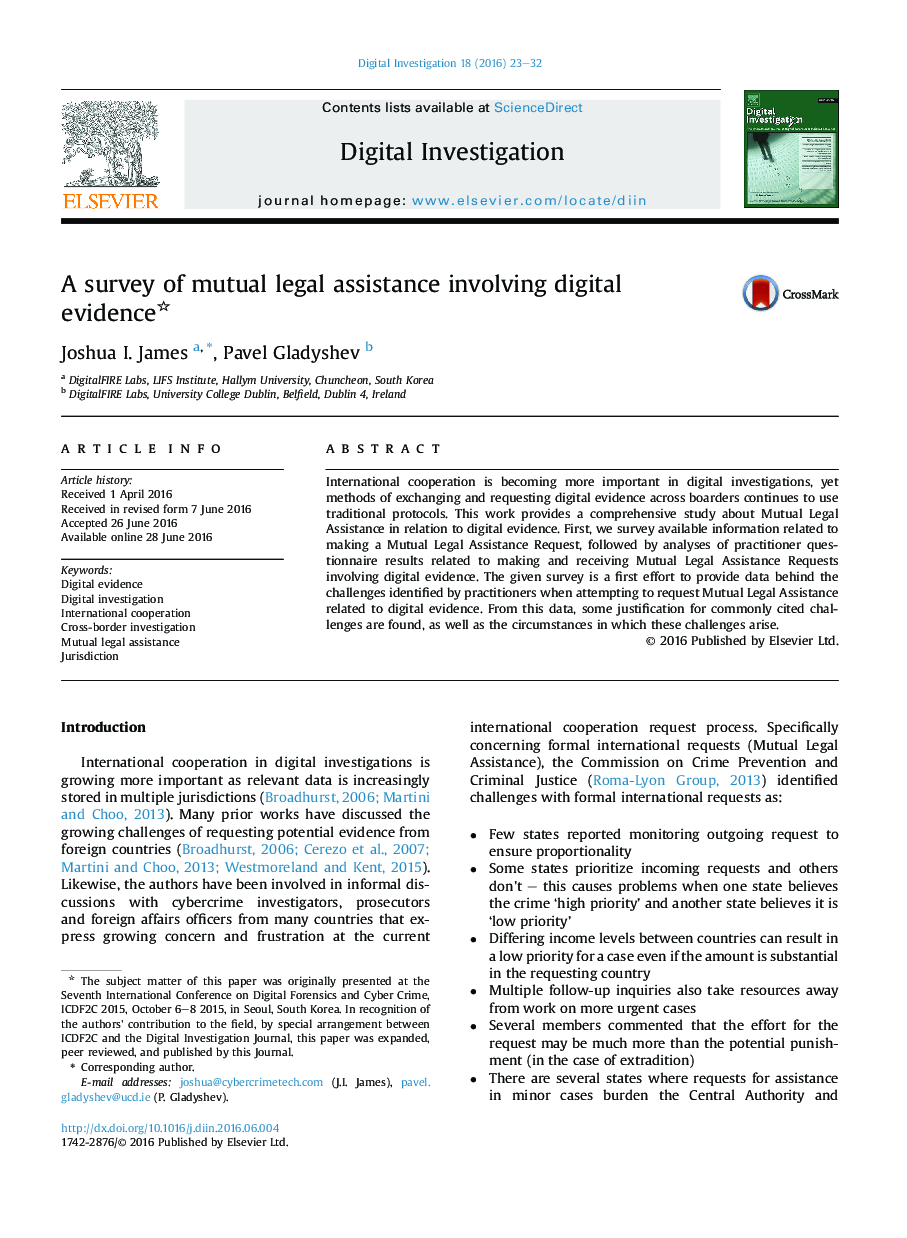 بررسی همکاری حقوقی متقابل شامل شواهد دیجیتال