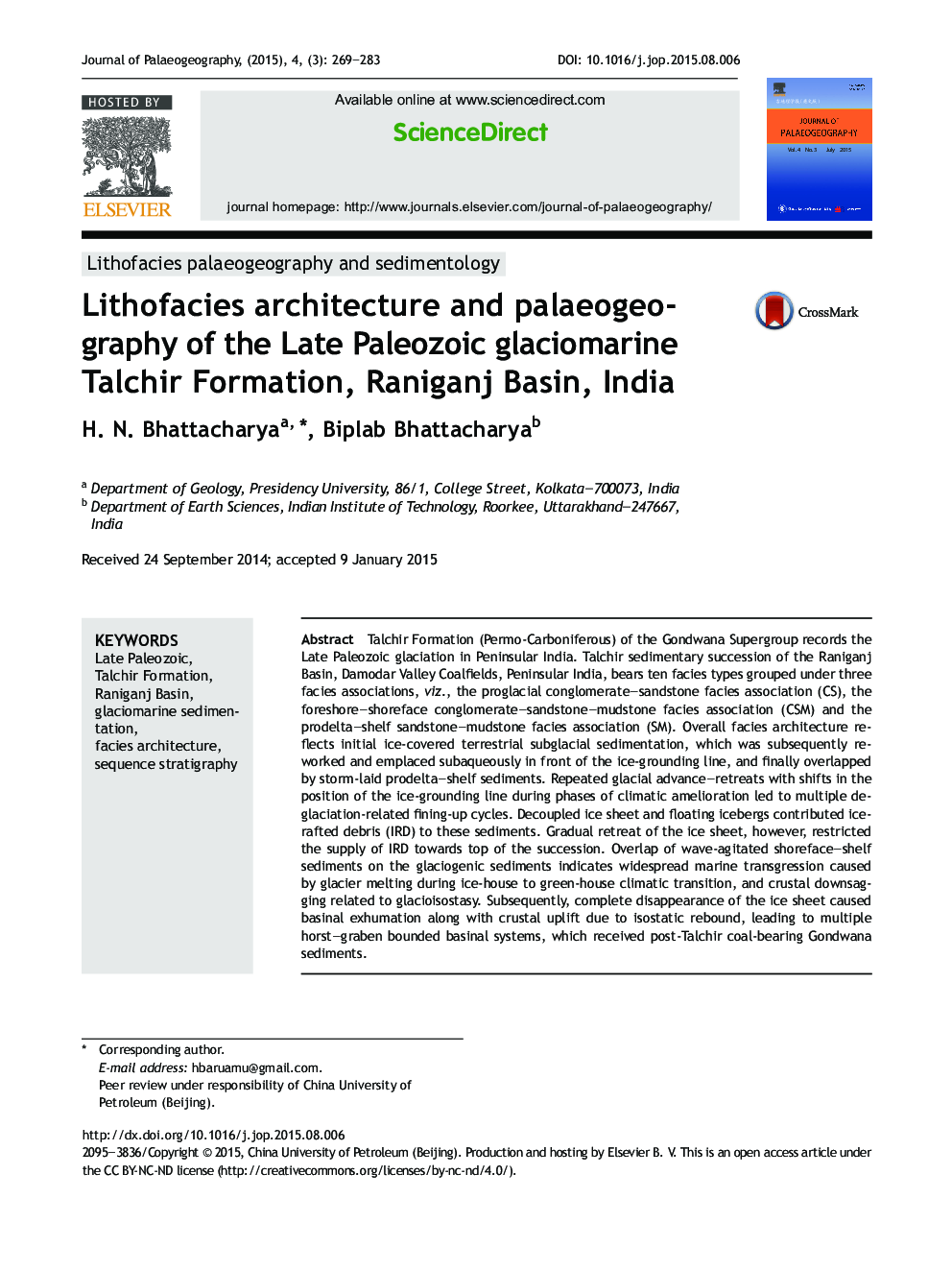 Lithofacies architecture and palaeogeography of the Late Paleozoic glaciomarine Talchir Formation, Raniganj Basin, India 