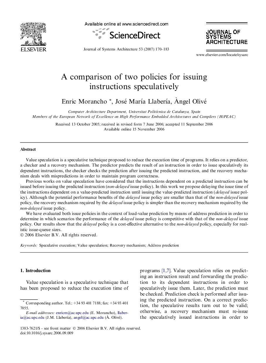 A comparison of two policies for issuing instructions speculatively