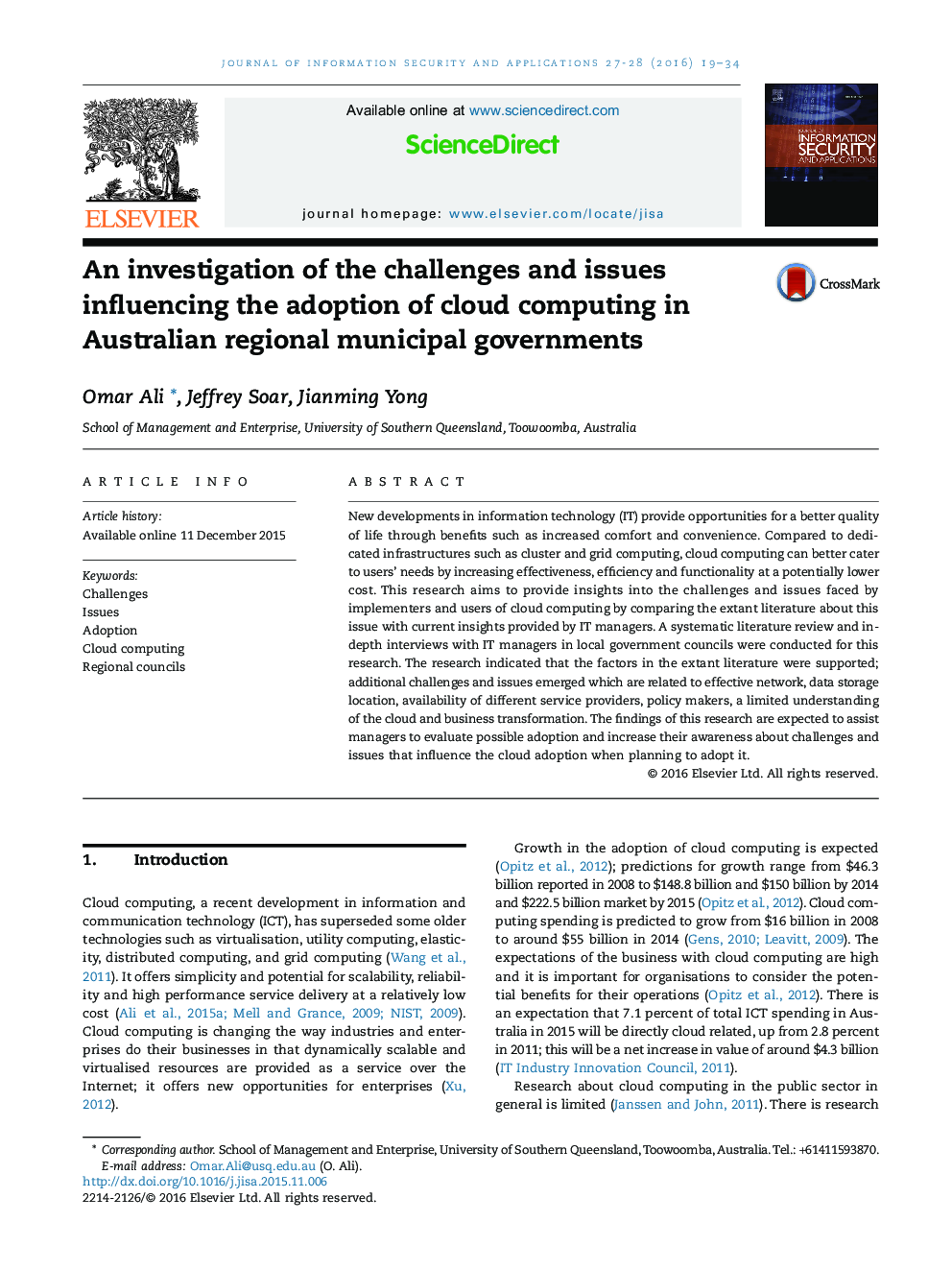 بررسی چالش ها و مسائل مربوط به تصویب رایانه های ابر در دولت های شهری منطقه ای استرالیا