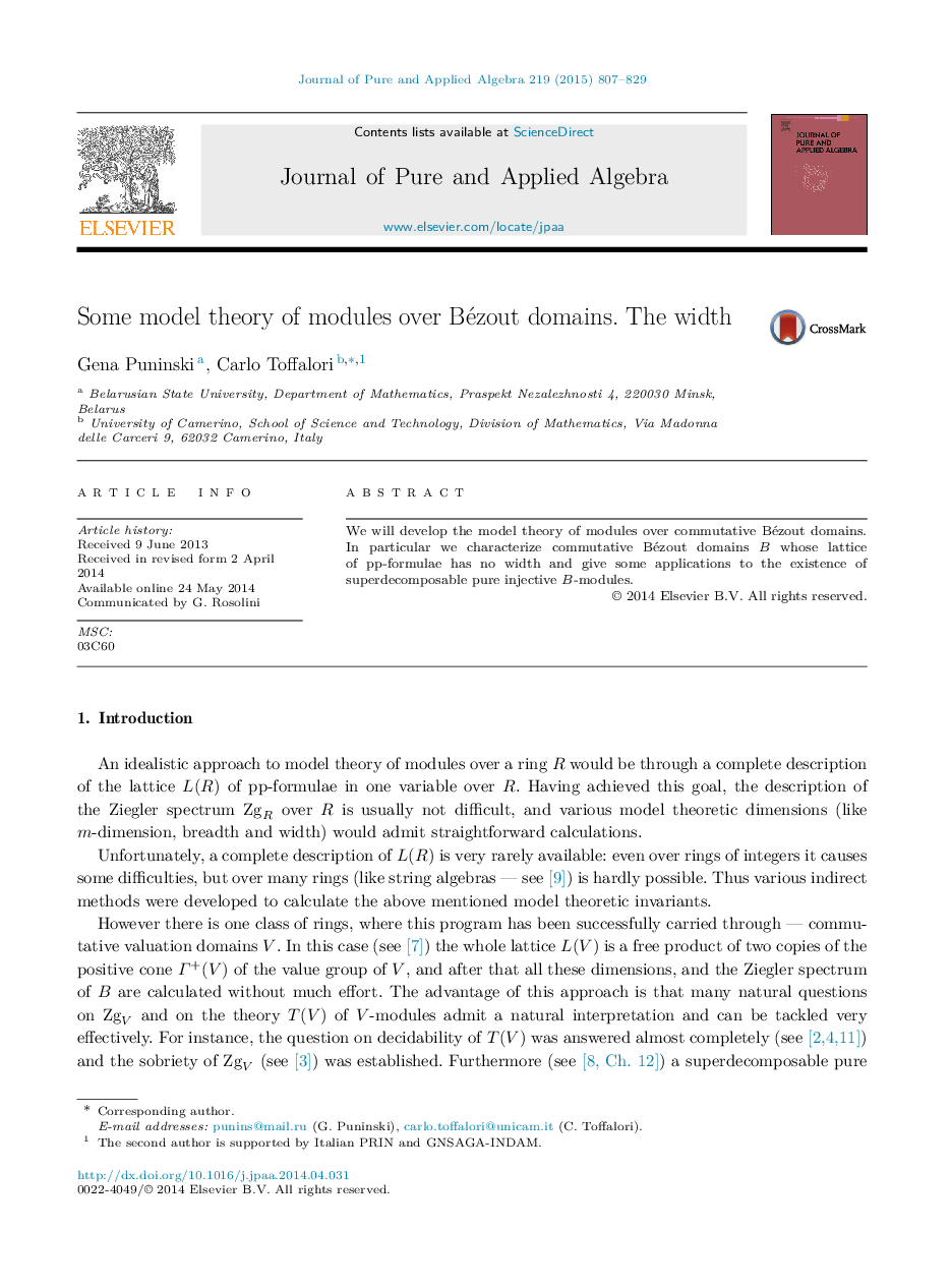 Some model theory of modules over Bézout domains. The width