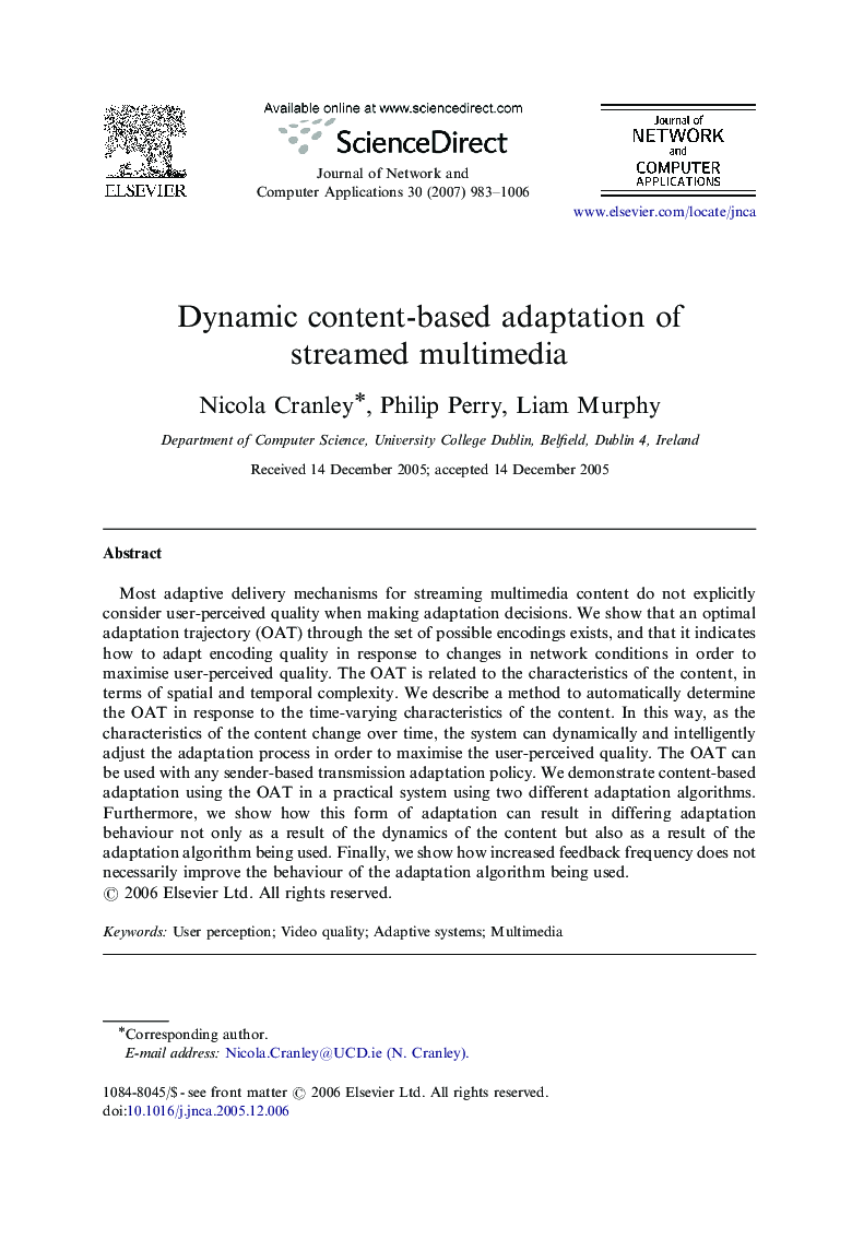 Dynamic content-based adaptation of streamed multimedia