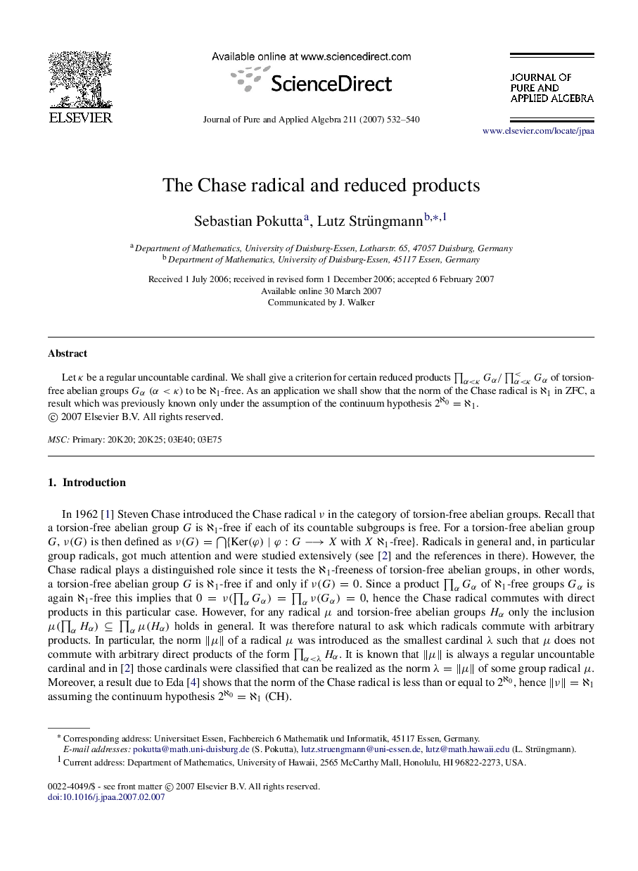 The Chase radical and reduced products