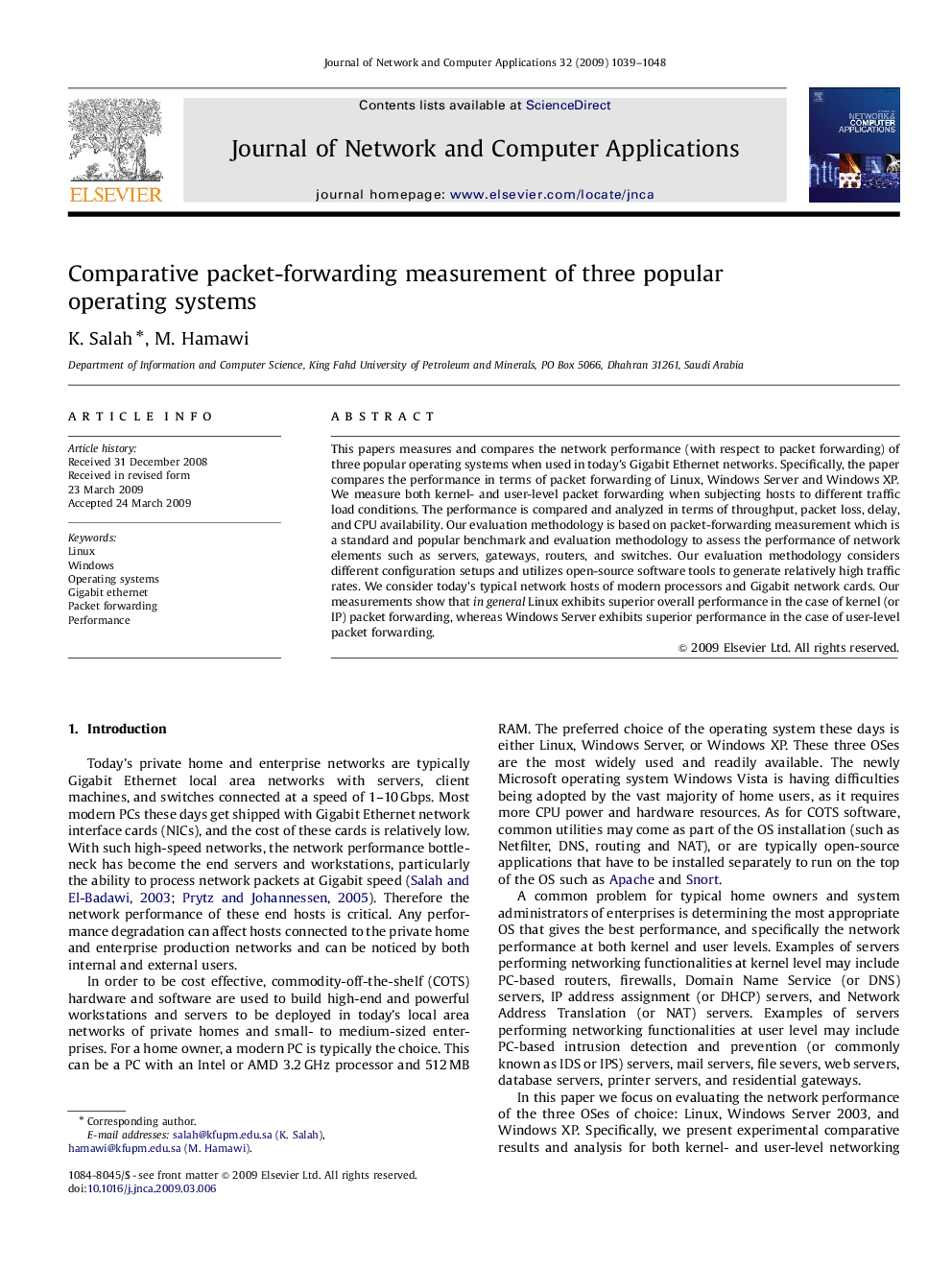 Comparative packet-forwarding measurement of three popular operating systems