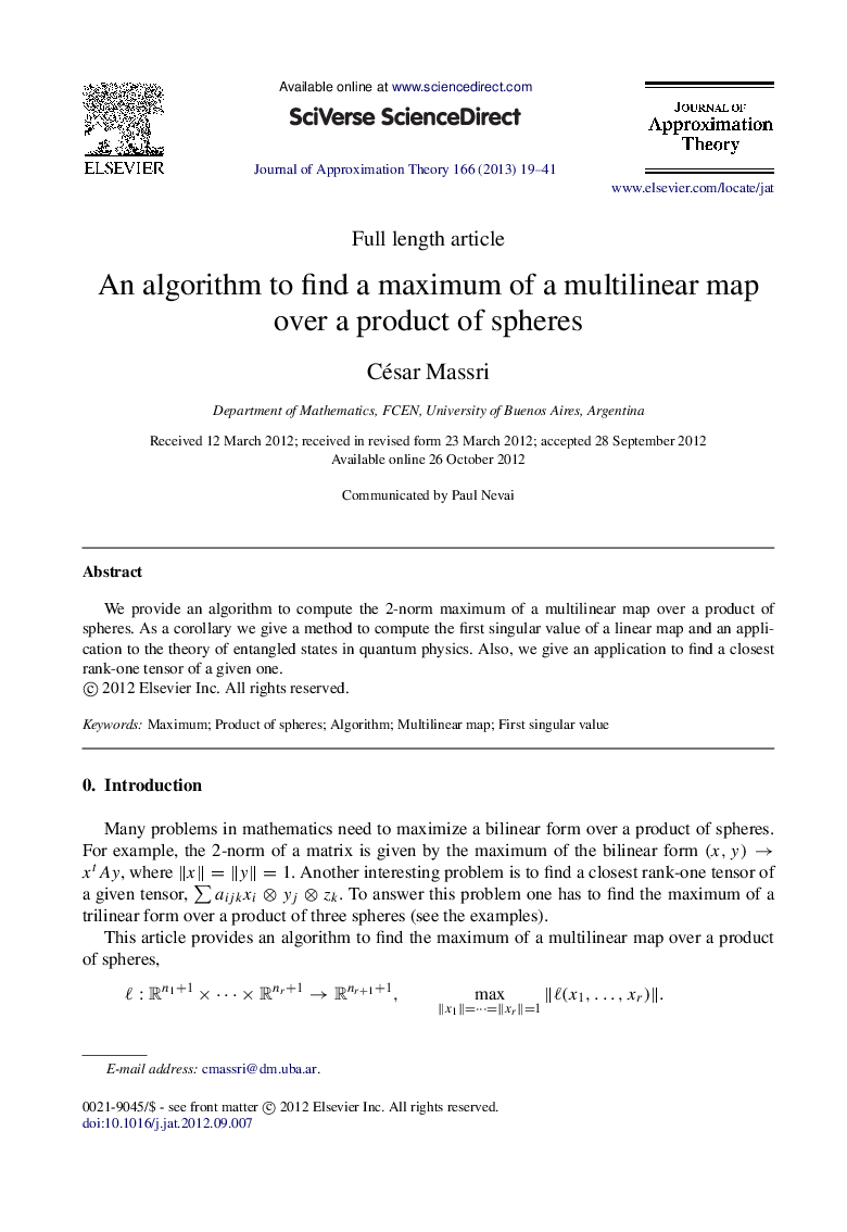 An algorithm to find a maximum of a multilinear map over a product of spheres