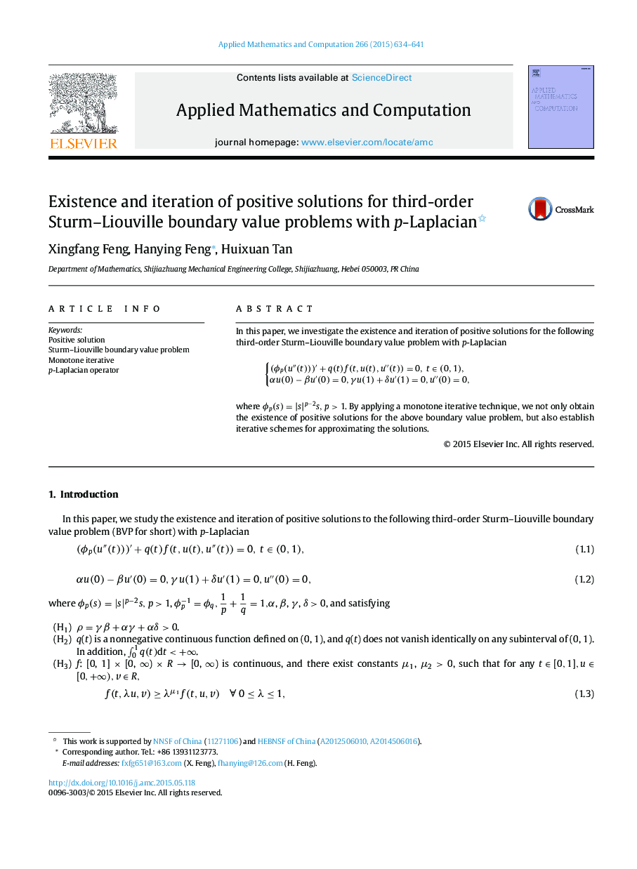 Existence and iteration of positive solutions for third-order Sturm–Liouville boundary value problems with p-Laplacian 