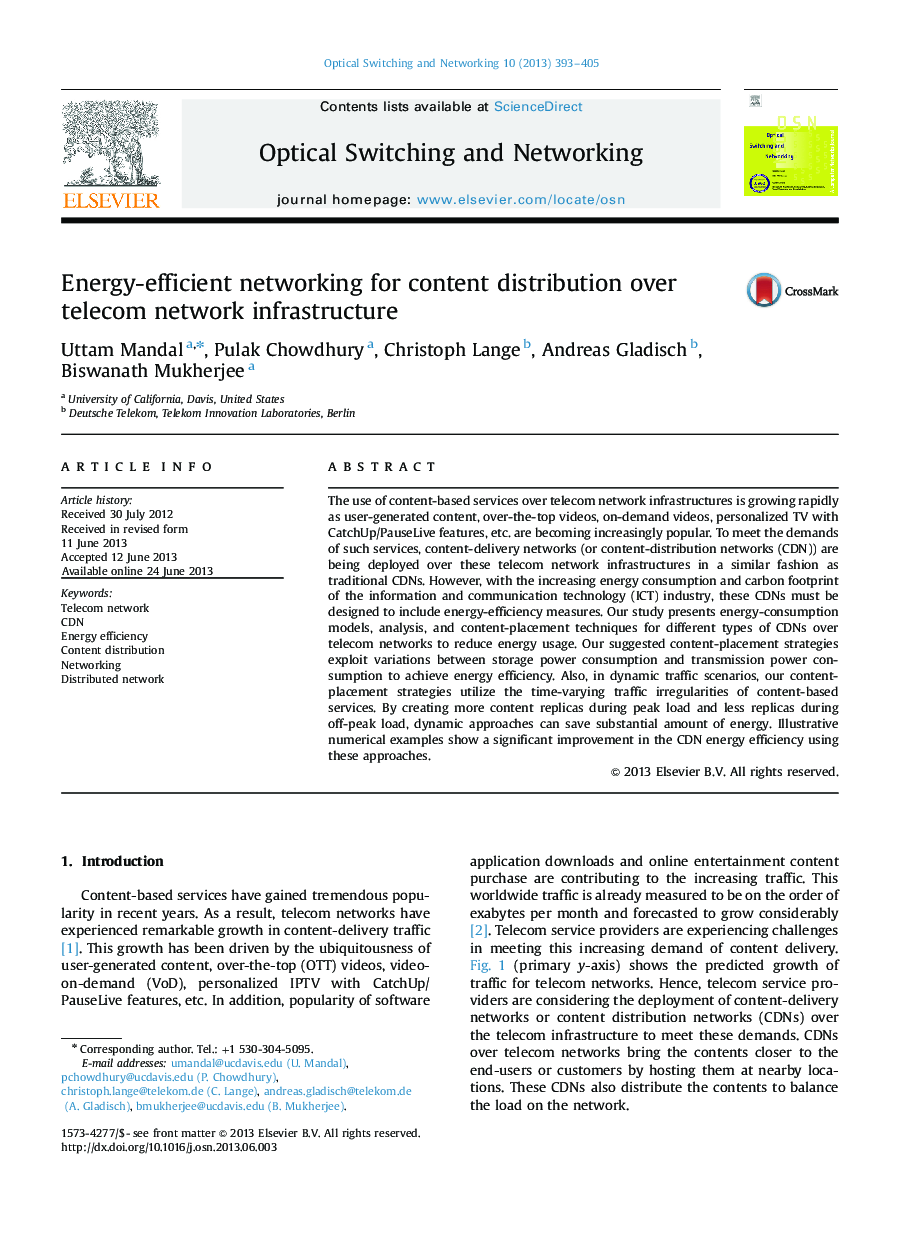 Energy-efficient networking for content distribution over telecom network infrastructure