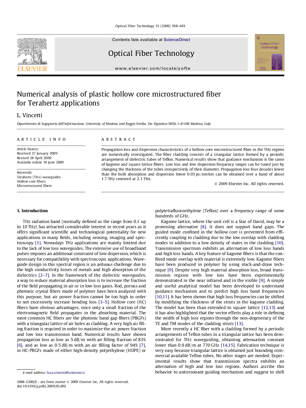 Numerical analysis of plastic hollow core microstructured fiber for Terahertz applications