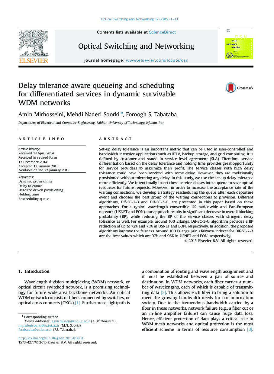 Delay tolerance aware queueing and scheduling for differentiated services in dynamic survivable WDM networks