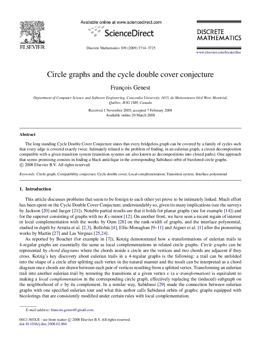 Circle graphs and the cycle double cover conjecture