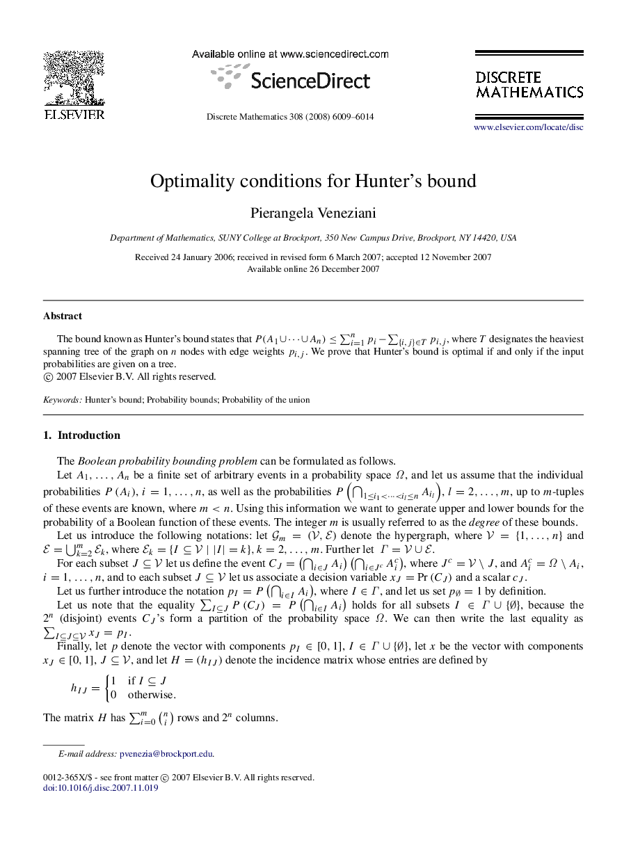 Optimality conditions for Hunter’s bound