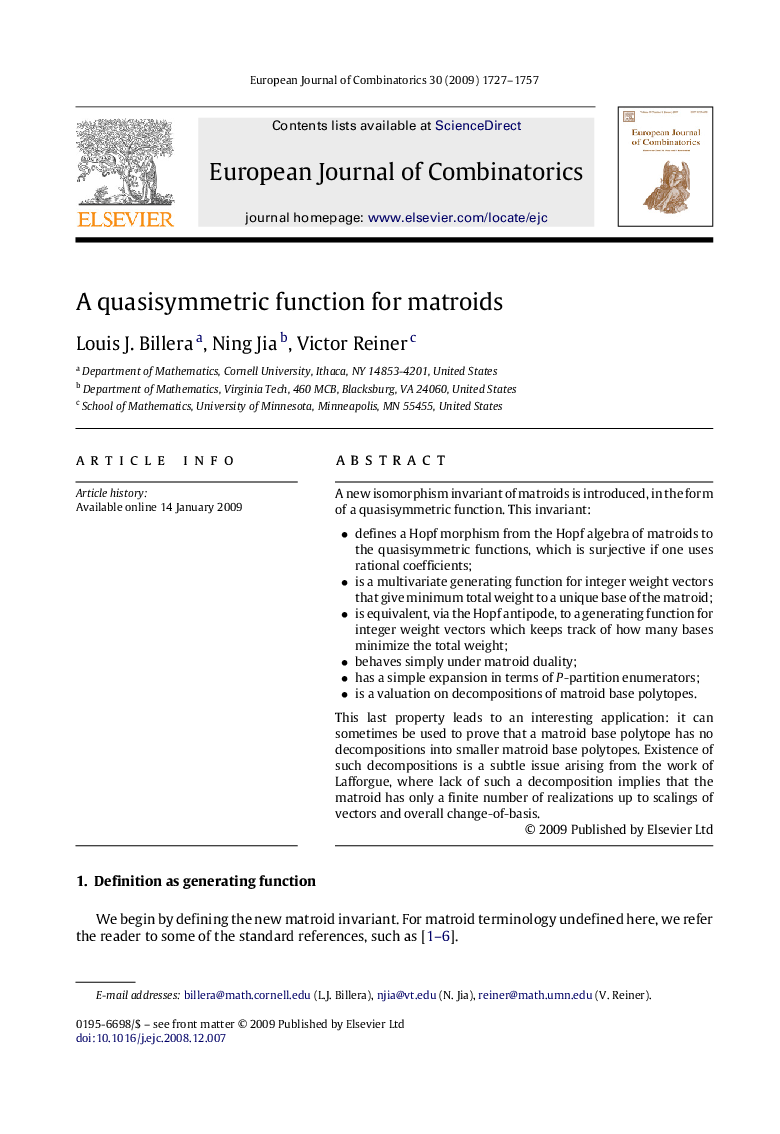 A quasisymmetric function for matroids