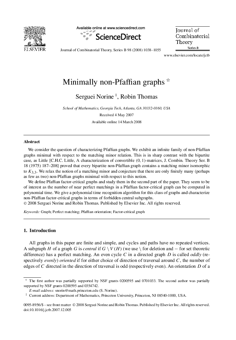 Minimally non-Pfaffian graphs 