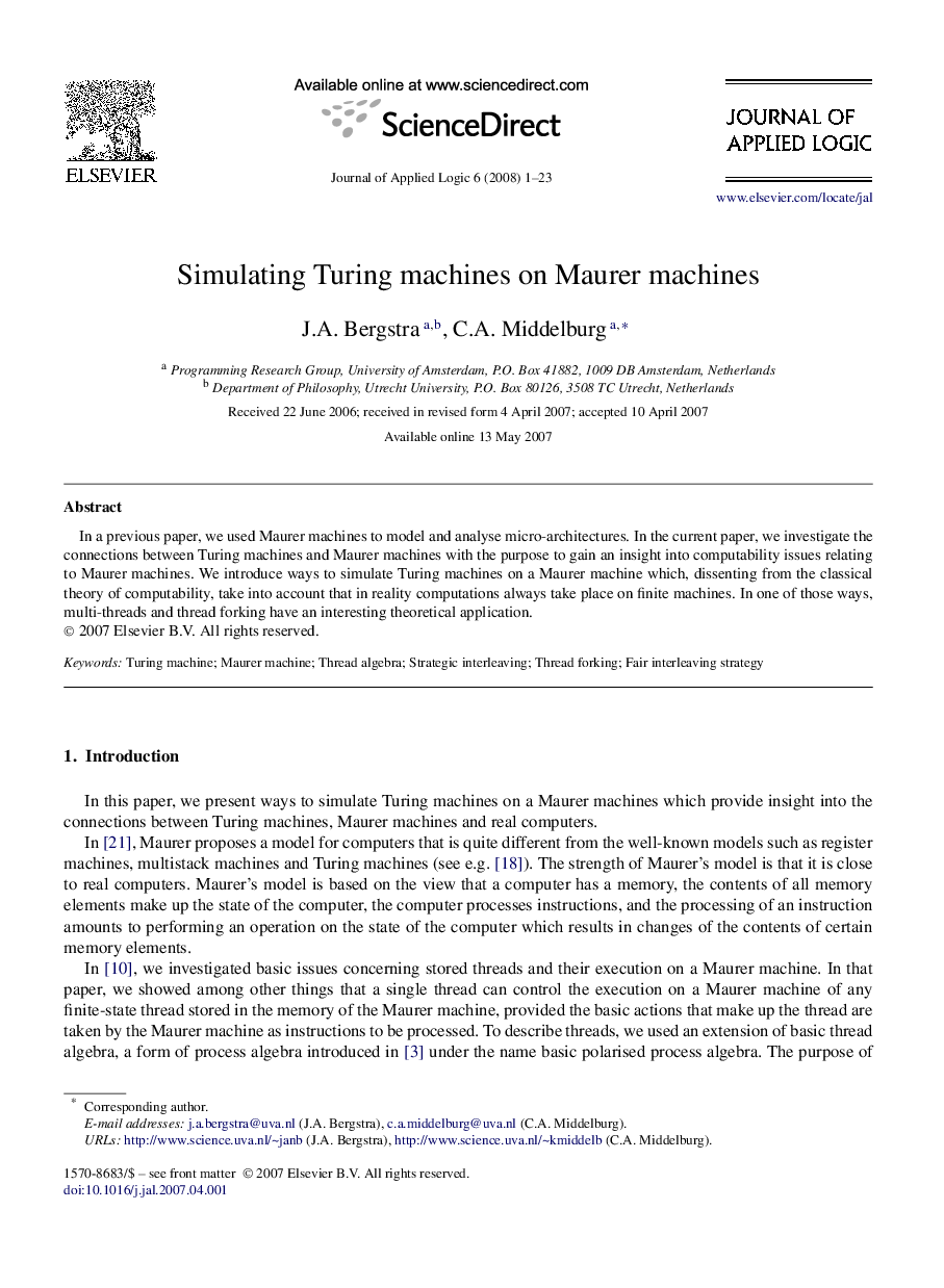 Simulating Turing machines on Maurer machines