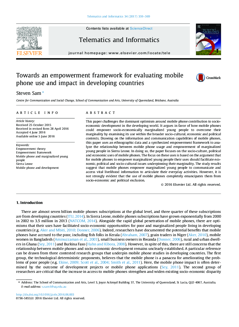 به سمت یک چارچوب توانمندسازی برای ارزیابی استفاده از تلفن همراه و تاثیر در کشورهای در حال توسعه
