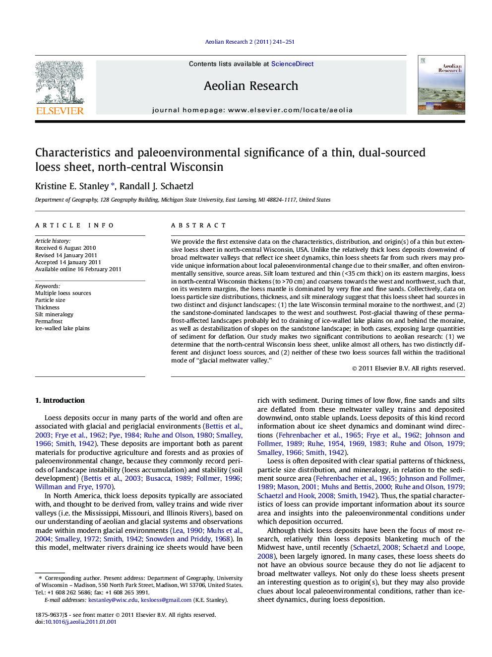 Characteristics and paleoenvironmental significance of a thin, dual-sourced loess sheet, north-central Wisconsin