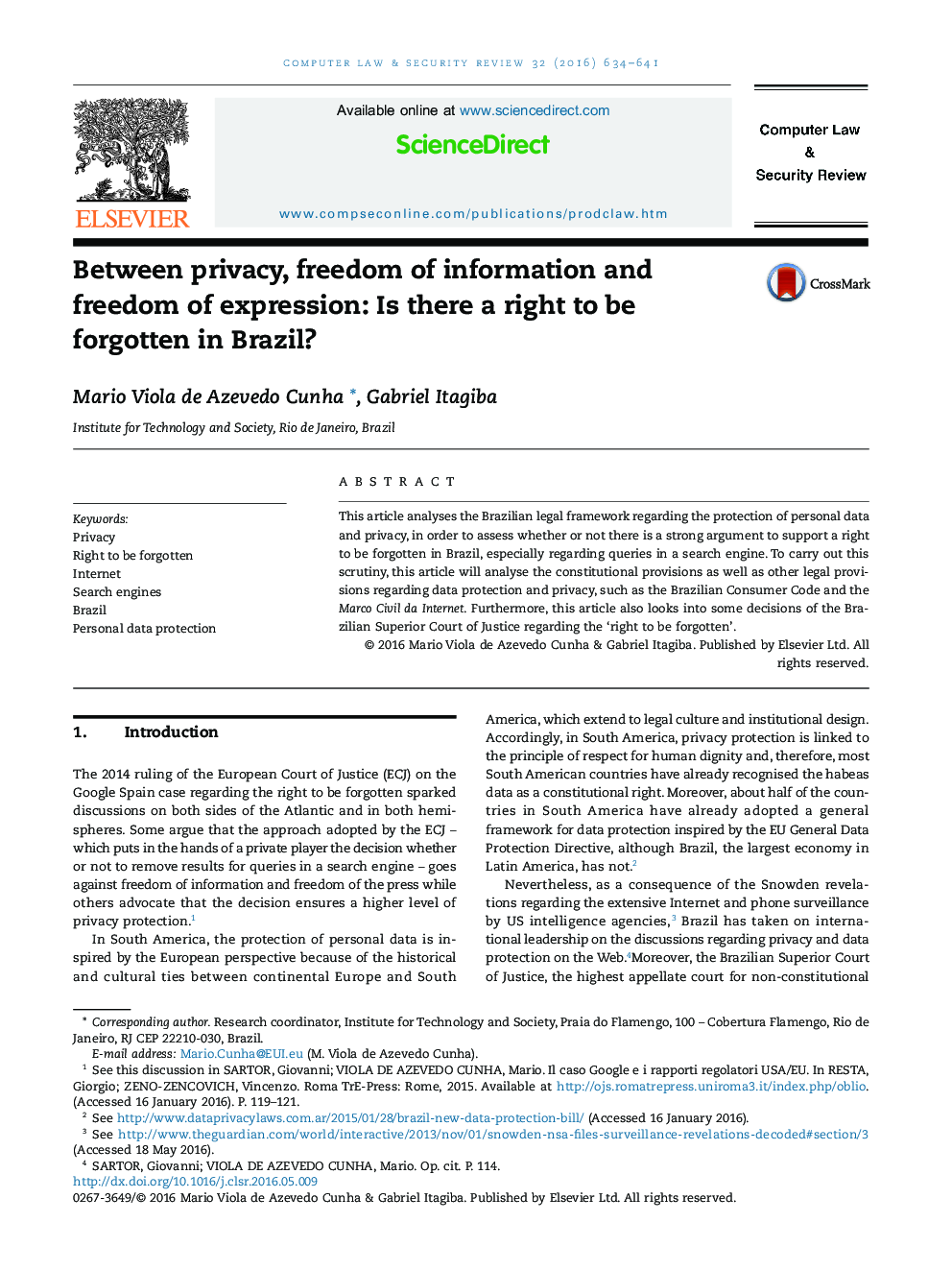 بین حریم خصوصی، آزادی اطلاعات و آزادی بیان: آیا حق فراموشی در برزیل وجود دارد؟