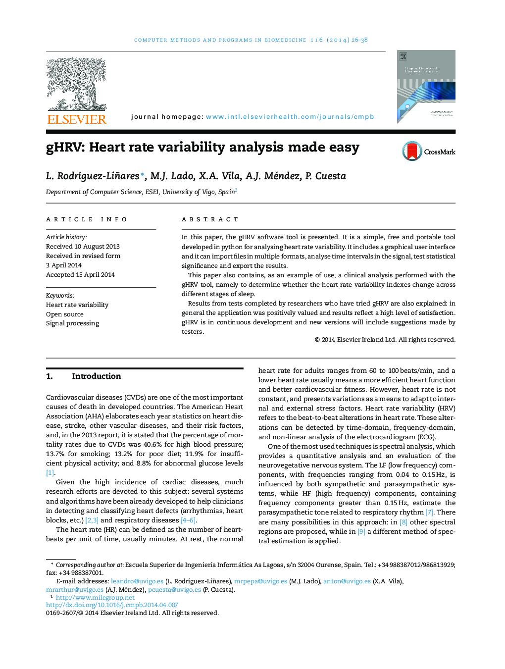 gHRV: Heart rate variability analysis made easy