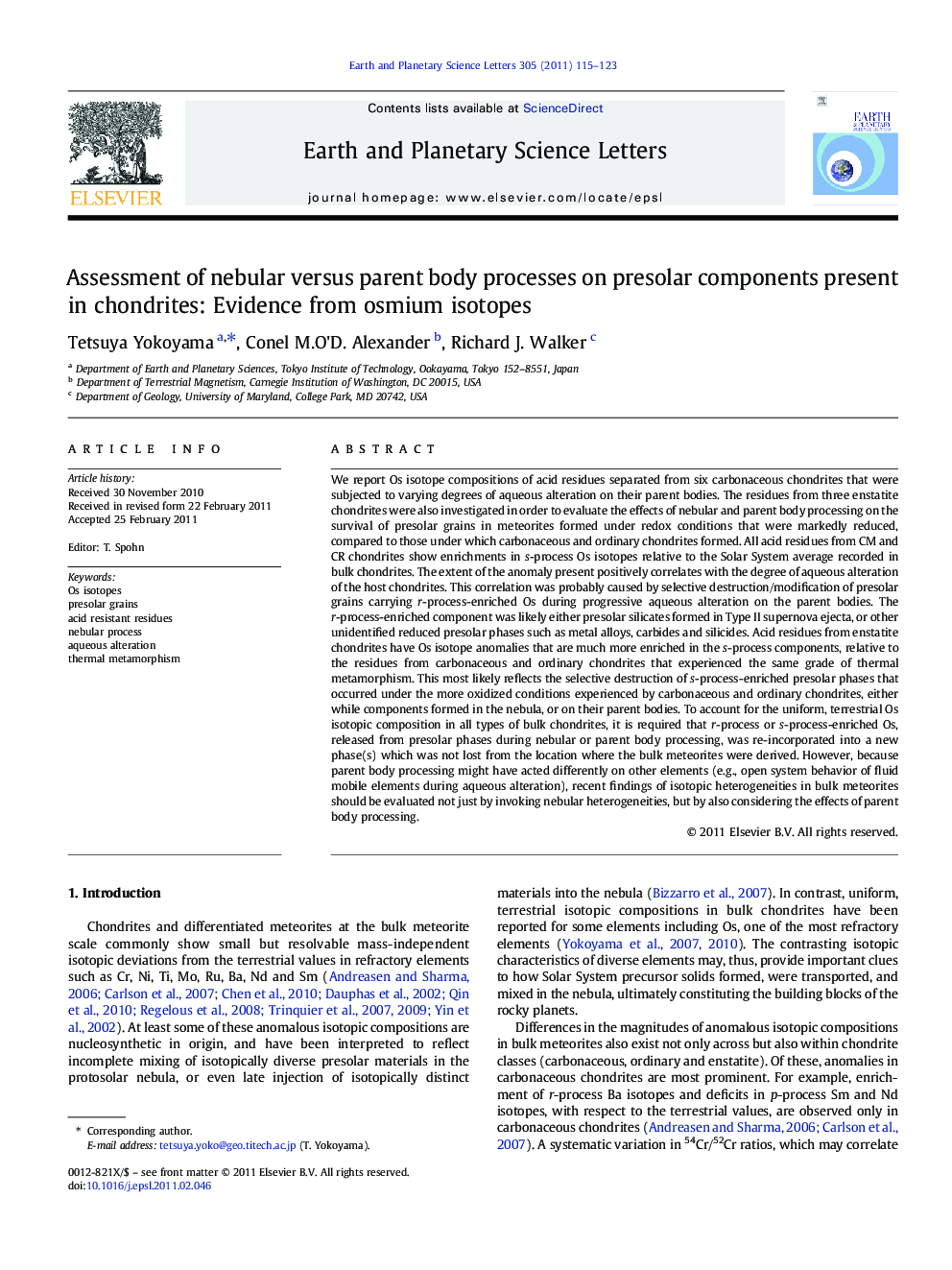 Assessment of nebular versus parent body processes on presolar components present in chondrites: Evidence from osmium isotopes