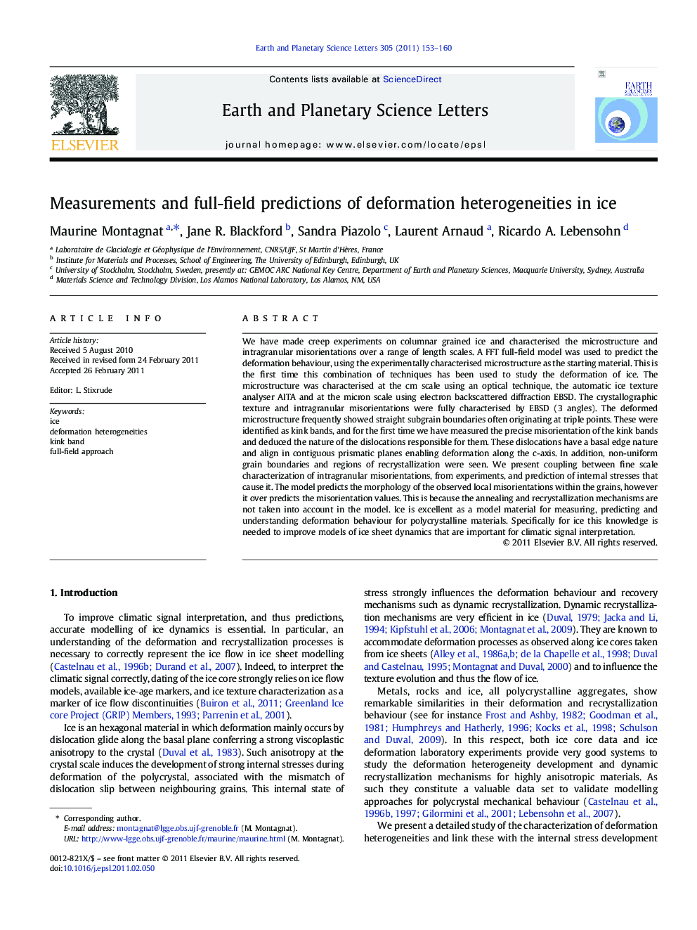 Measurements and full-field predictions of deformation heterogeneities in ice