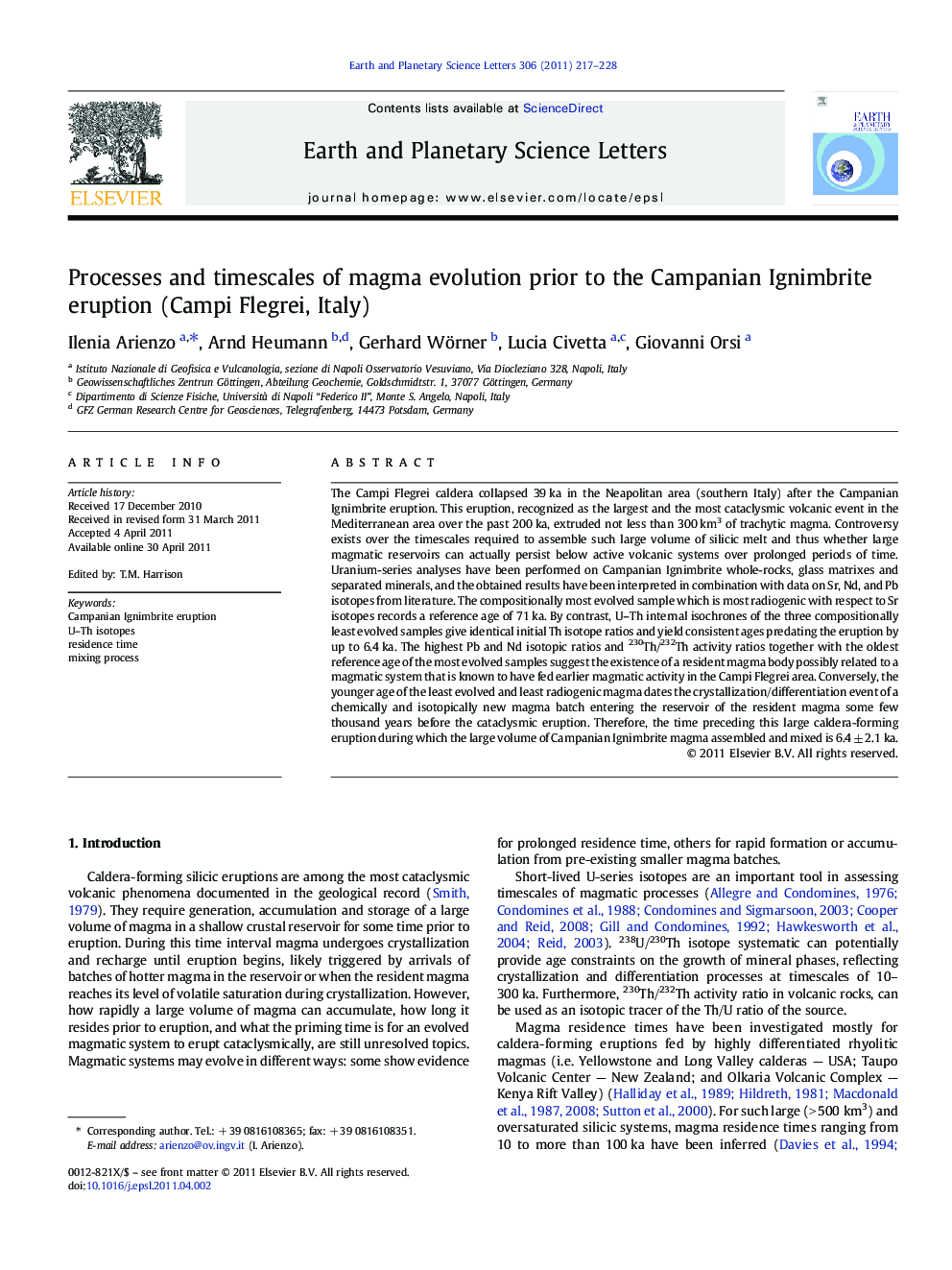 Processes and timescales of magma evolution prior to the Campanian Ignimbrite eruption (Campi Flegrei, Italy)