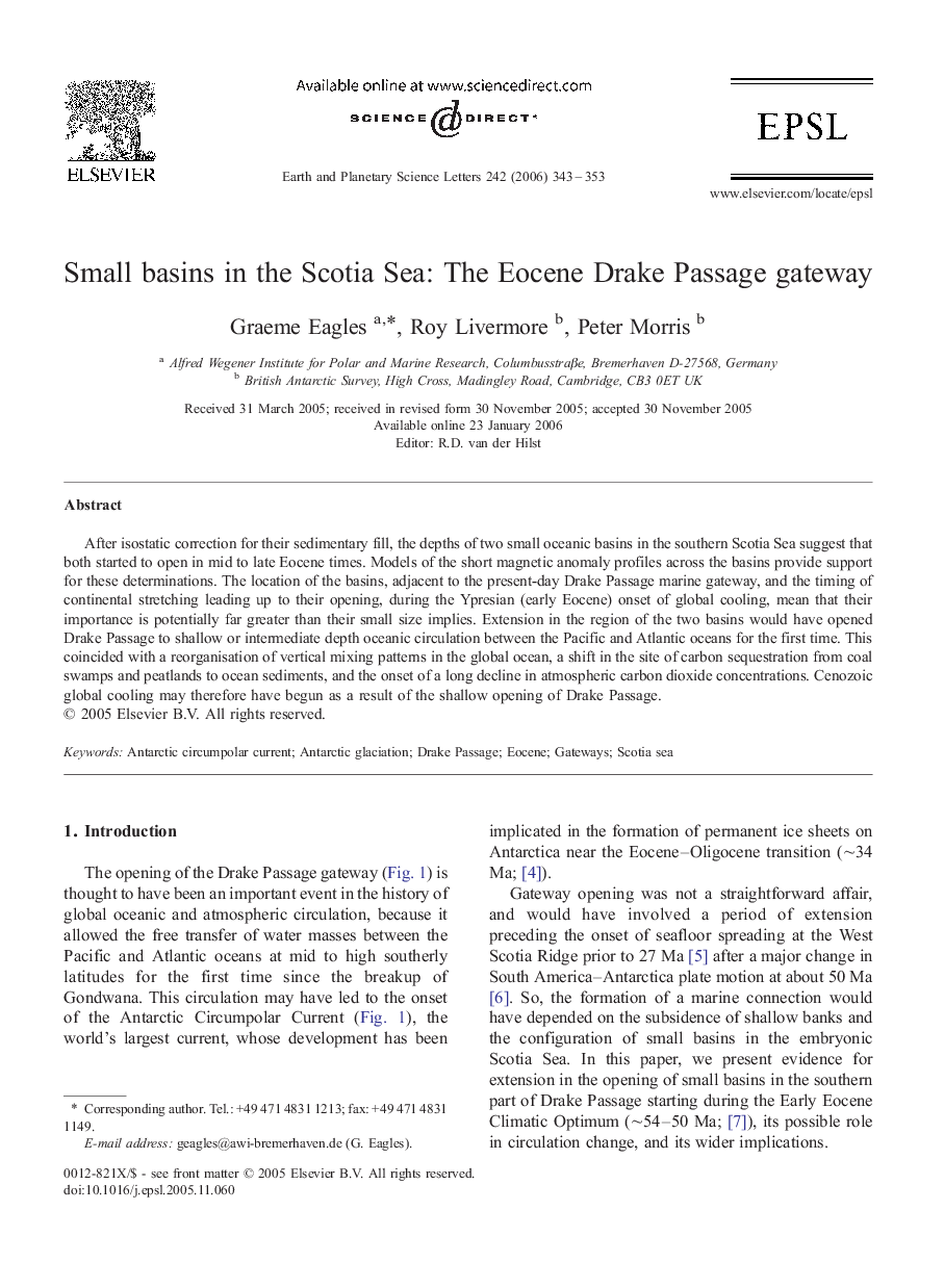 Small basins in the Scotia Sea: The Eocene Drake Passage gateway
