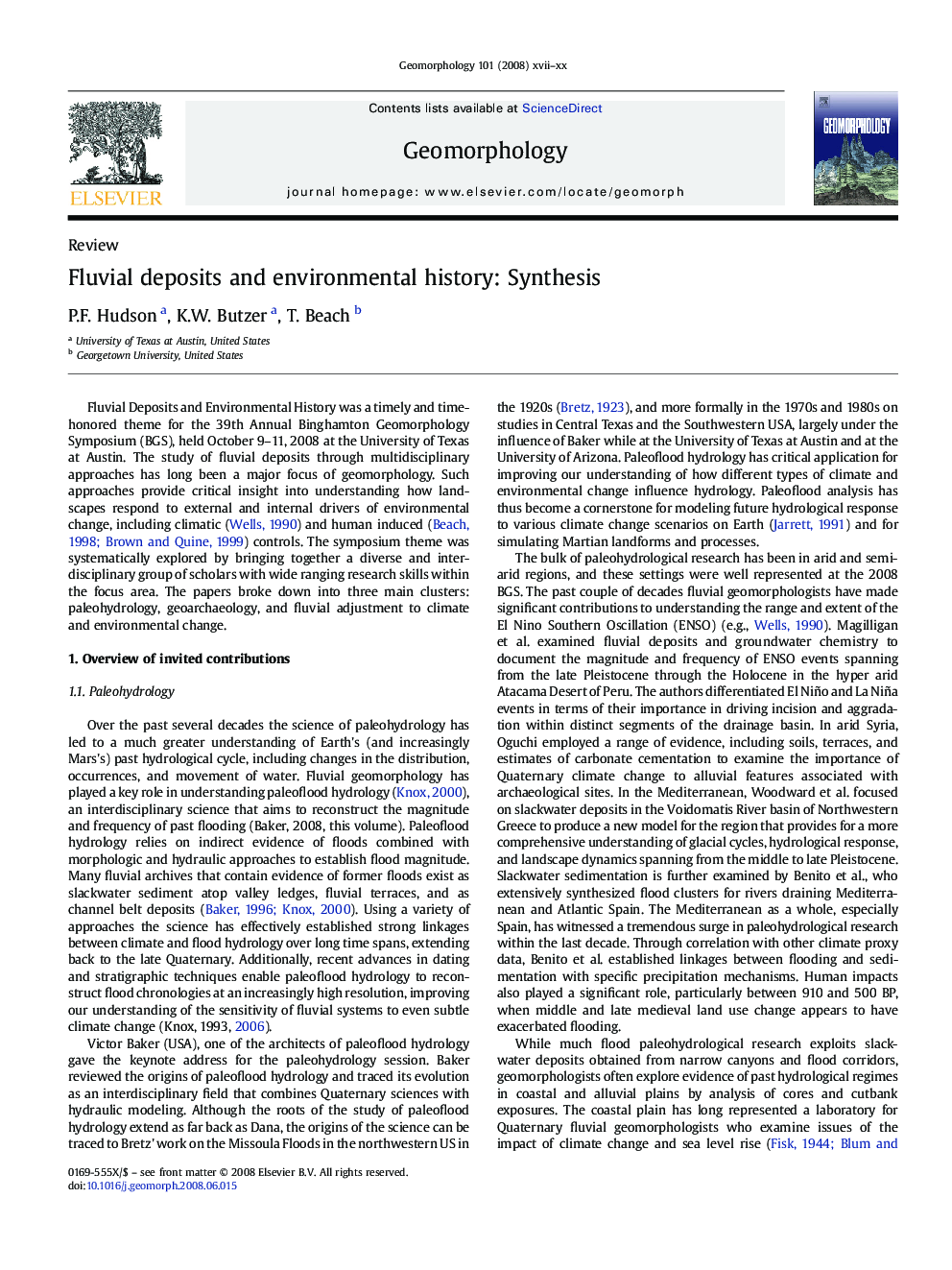 Fluvial deposits and environmental history: Synthesis