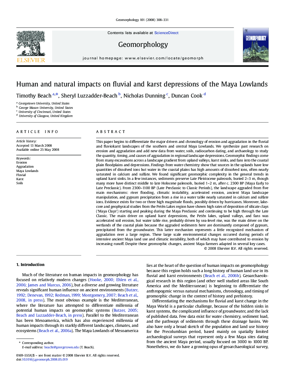 Human and natural impacts on fluvial and karst depressions of the Maya Lowlands