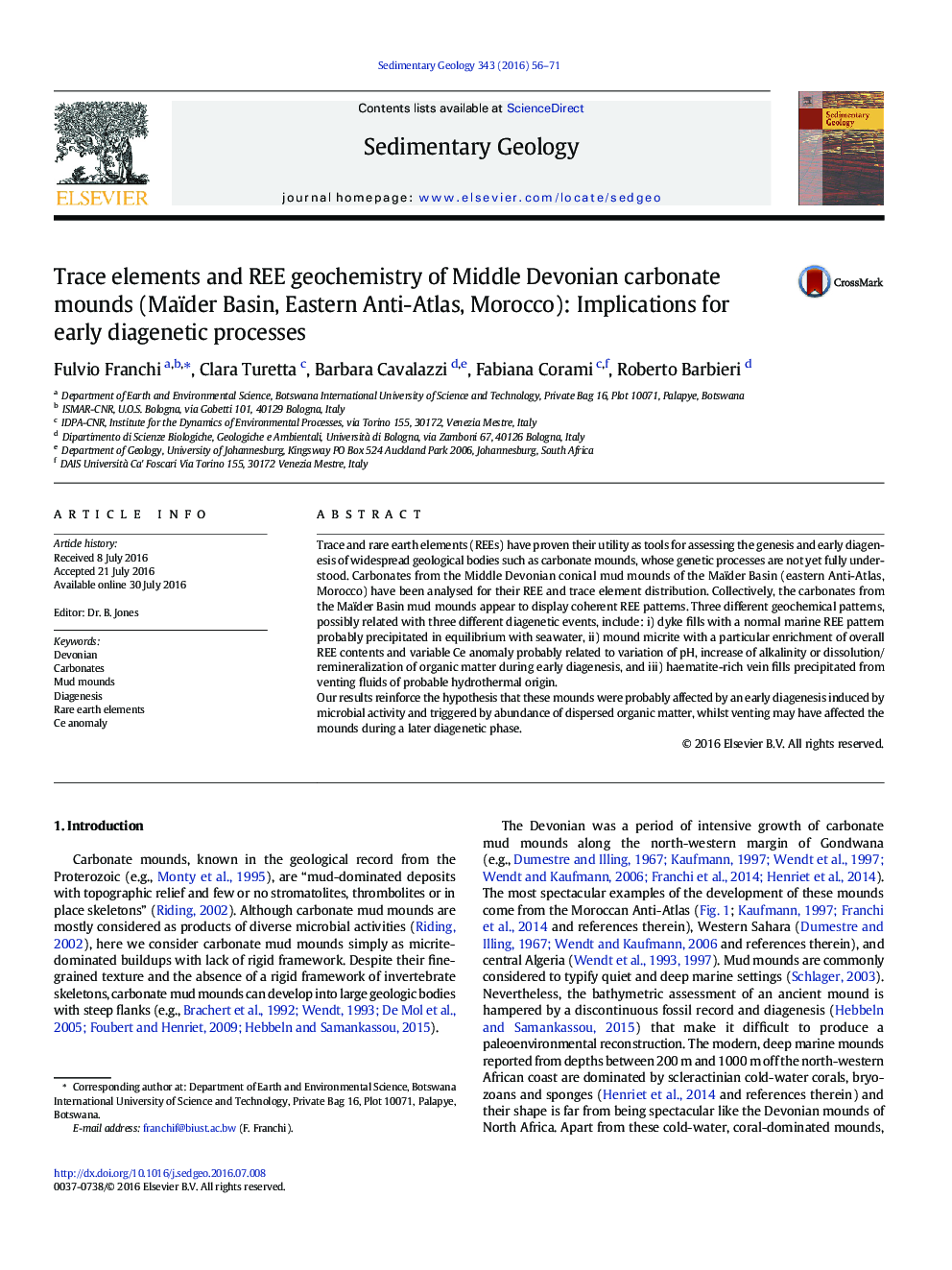 Trace elements and REE geochemistry of Middle Devonian carbonate mounds (Maïder Basin, Eastern Anti-Atlas, Morocco): Implications for early diagenetic processes