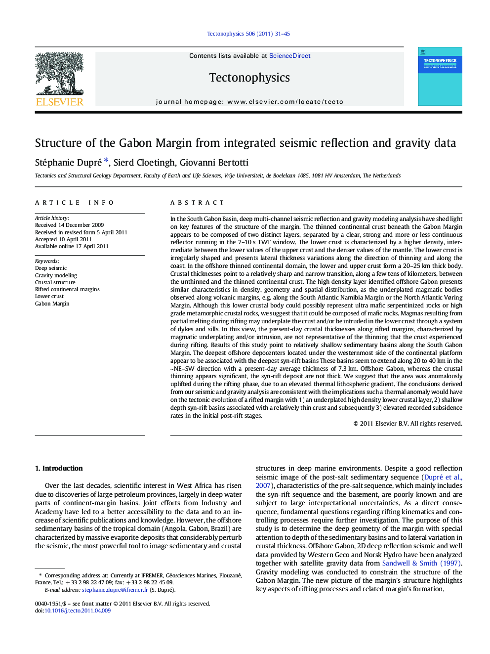 Structure of the Gabon Margin from integrated seismic reflection and gravity data