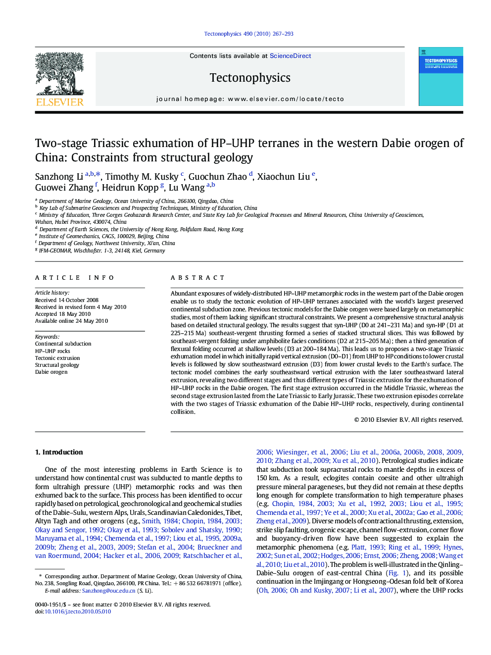 Two-stage Triassic exhumation of HP–UHP terranes in the western Dabie orogen of China: Constraints from structural geology