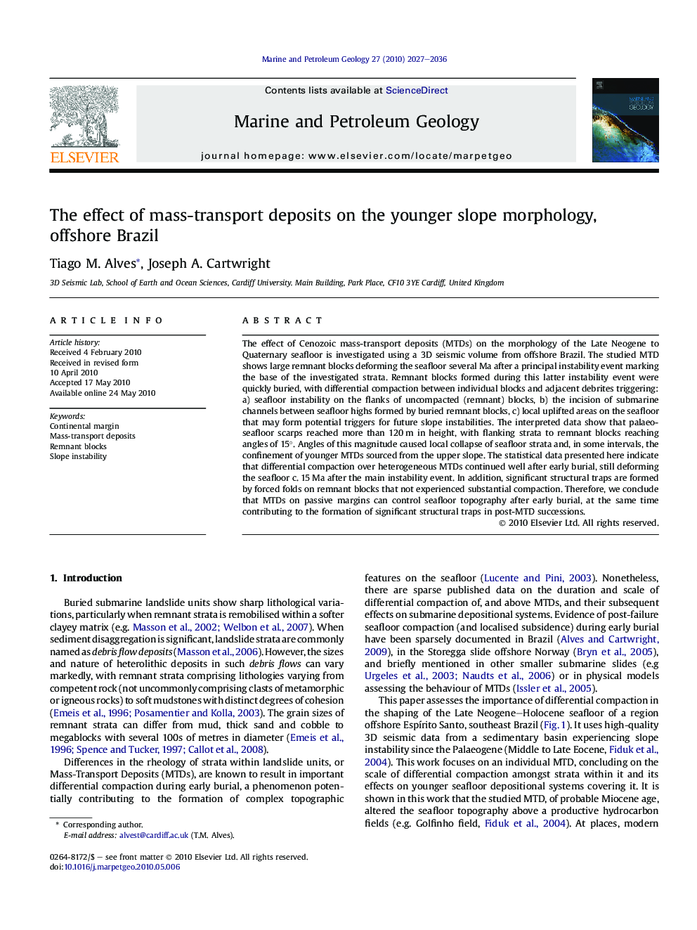 The effect of mass-transport deposits on the younger slope morphology, offshore Brazil