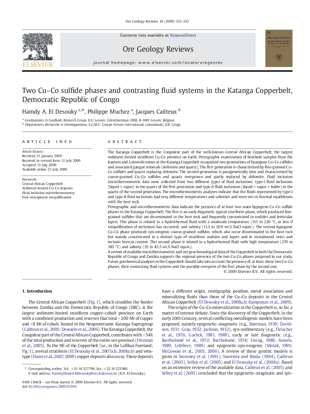 Two Cu–Co sulfide phases and contrasting fluid systems in the Katanga Copperbelt, Democratic Republic of Congo