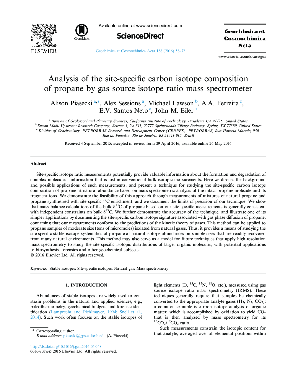 تجزیه و تحلیل ترکیبات ایزوتوپ کربن از پروپان به وسیله اسپکترومتر جفتی نسبت به ایزوتوپ منبع گاز 